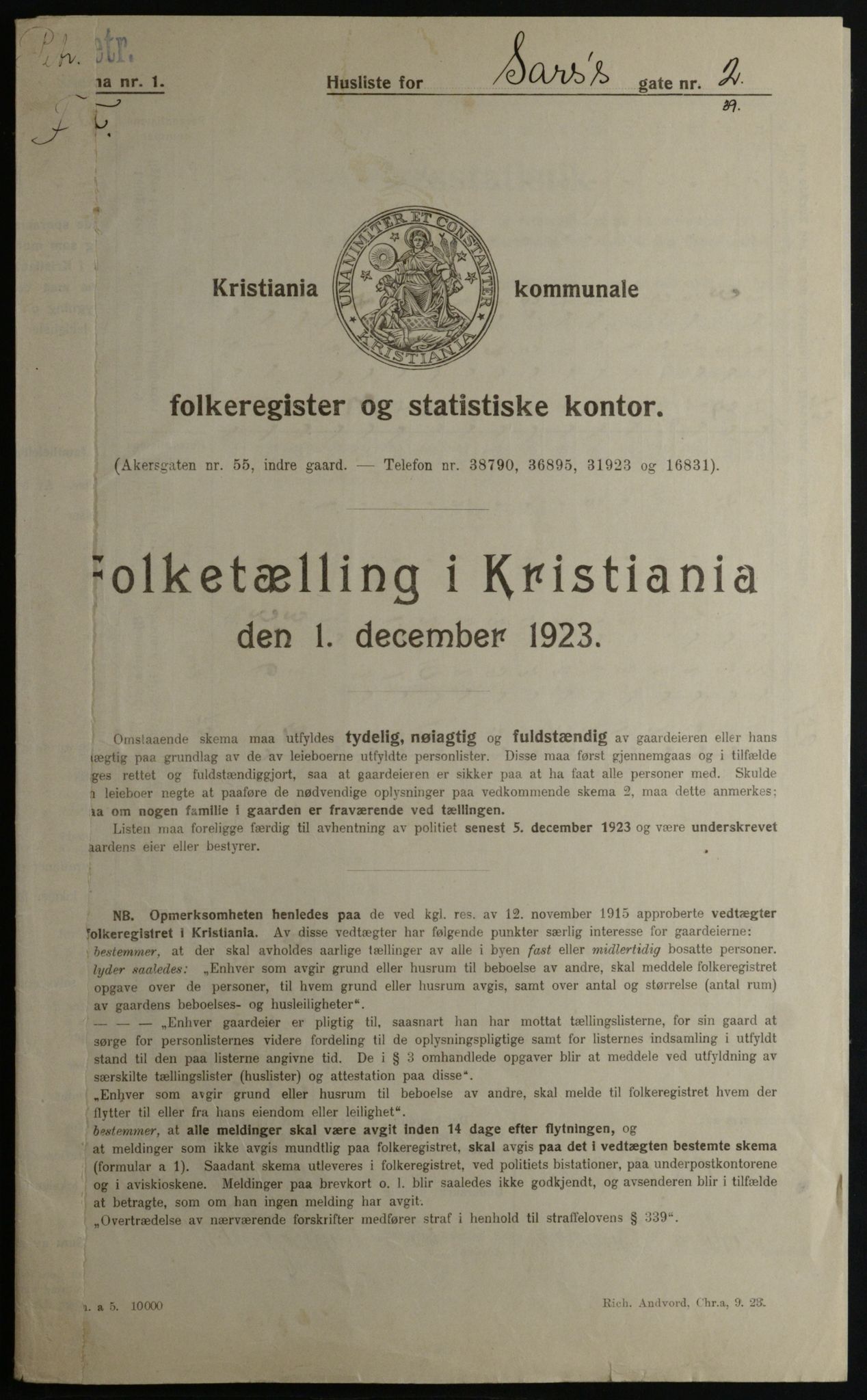 OBA, Municipal Census 1923 for Kristiania, 1923, p. 98998