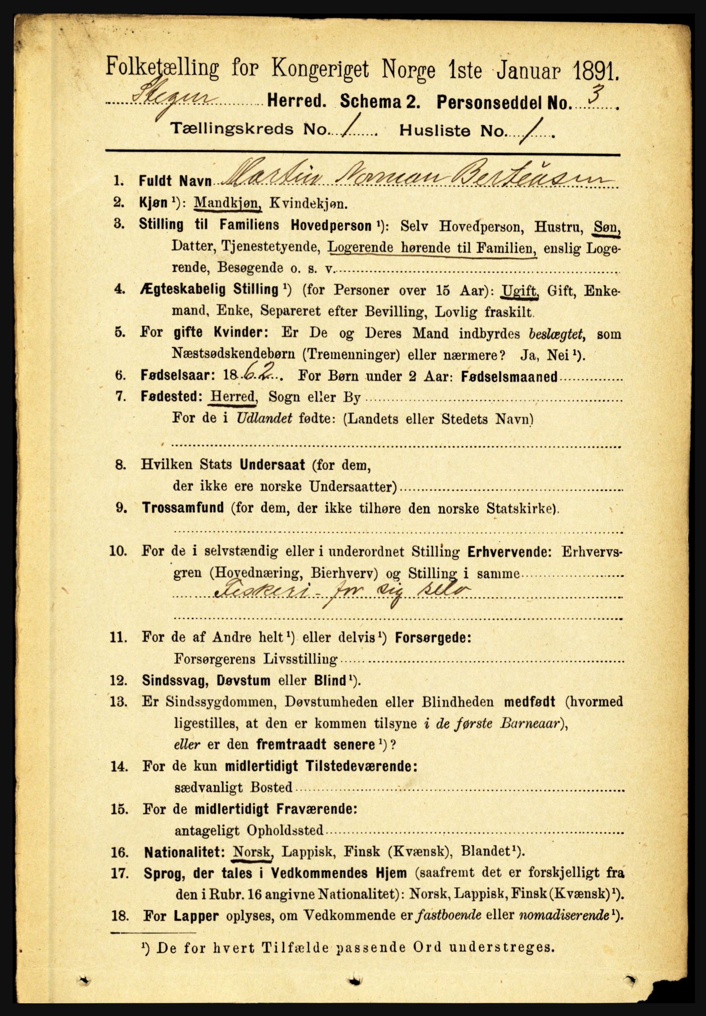 RA, 1891 census for 1848 Steigen, 1891, p. 118