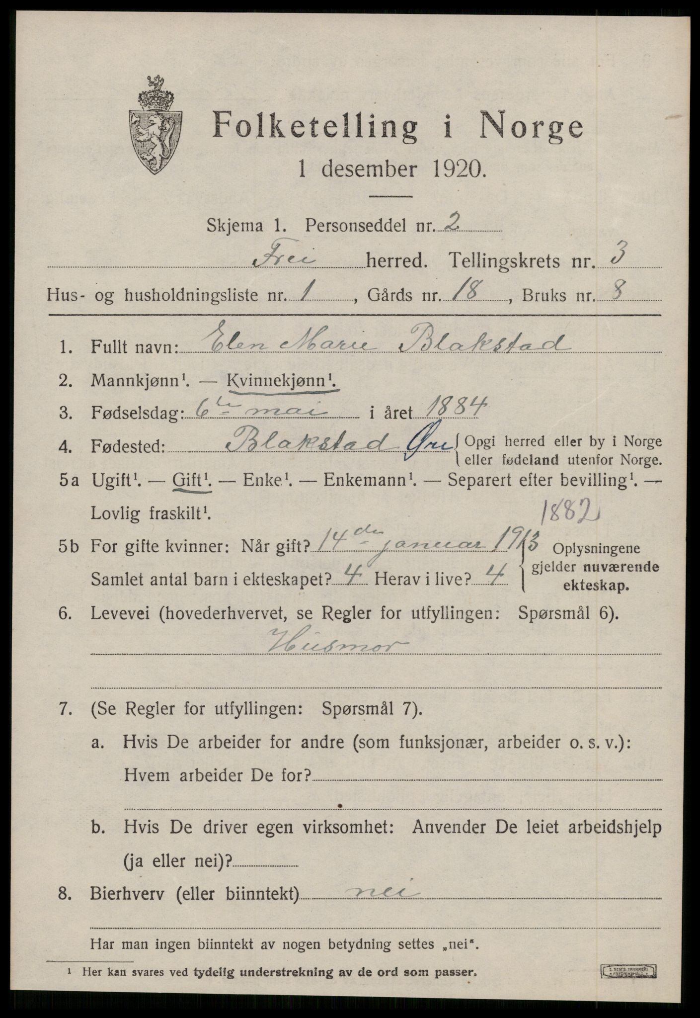 SAT, 1920 census for Frei, 1920, p. 1699