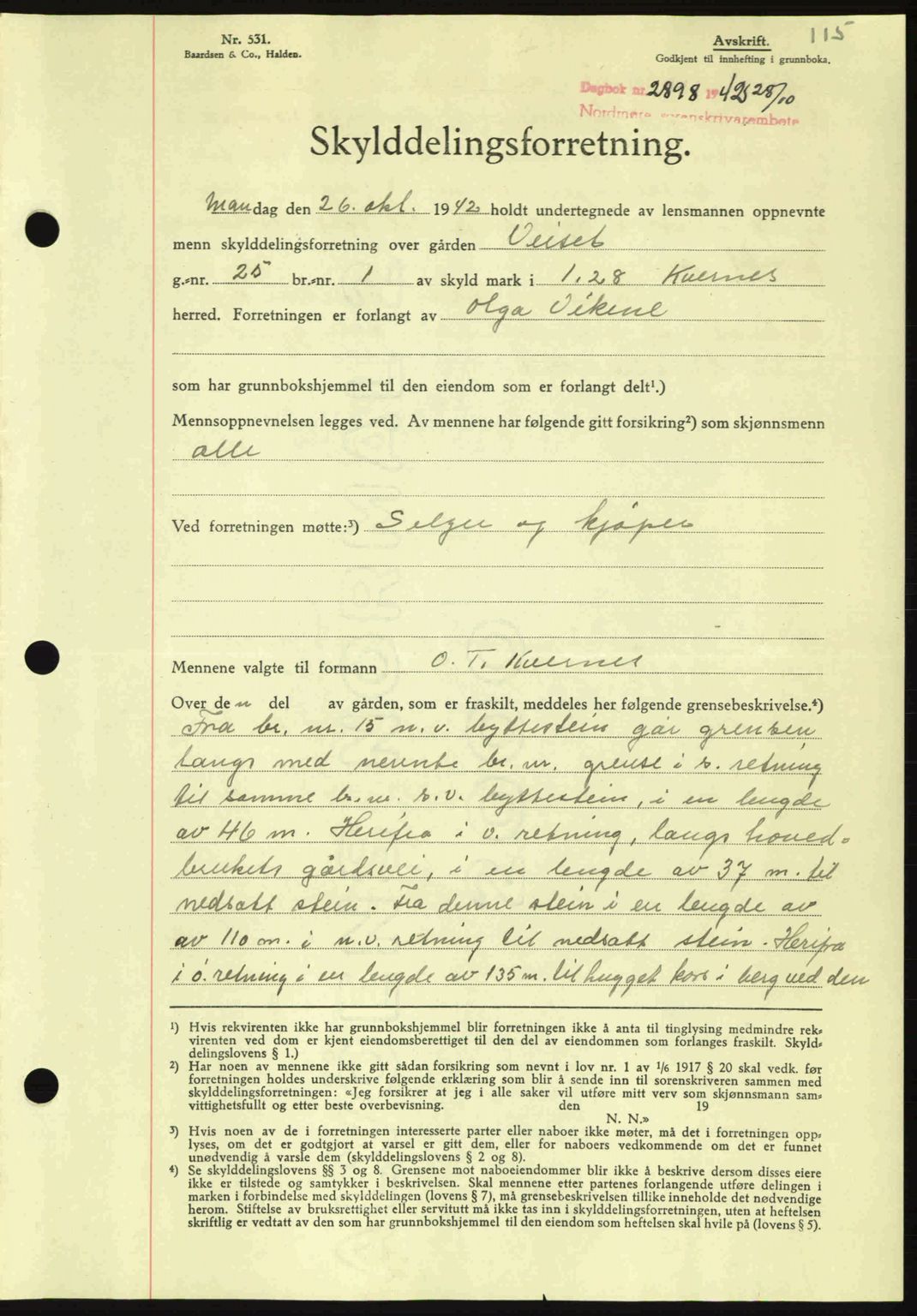 Nordmøre sorenskriveri, AV/SAT-A-4132/1/2/2Ca: Mortgage book no. A94, 1942-1943, Diary no: : 2898/1942