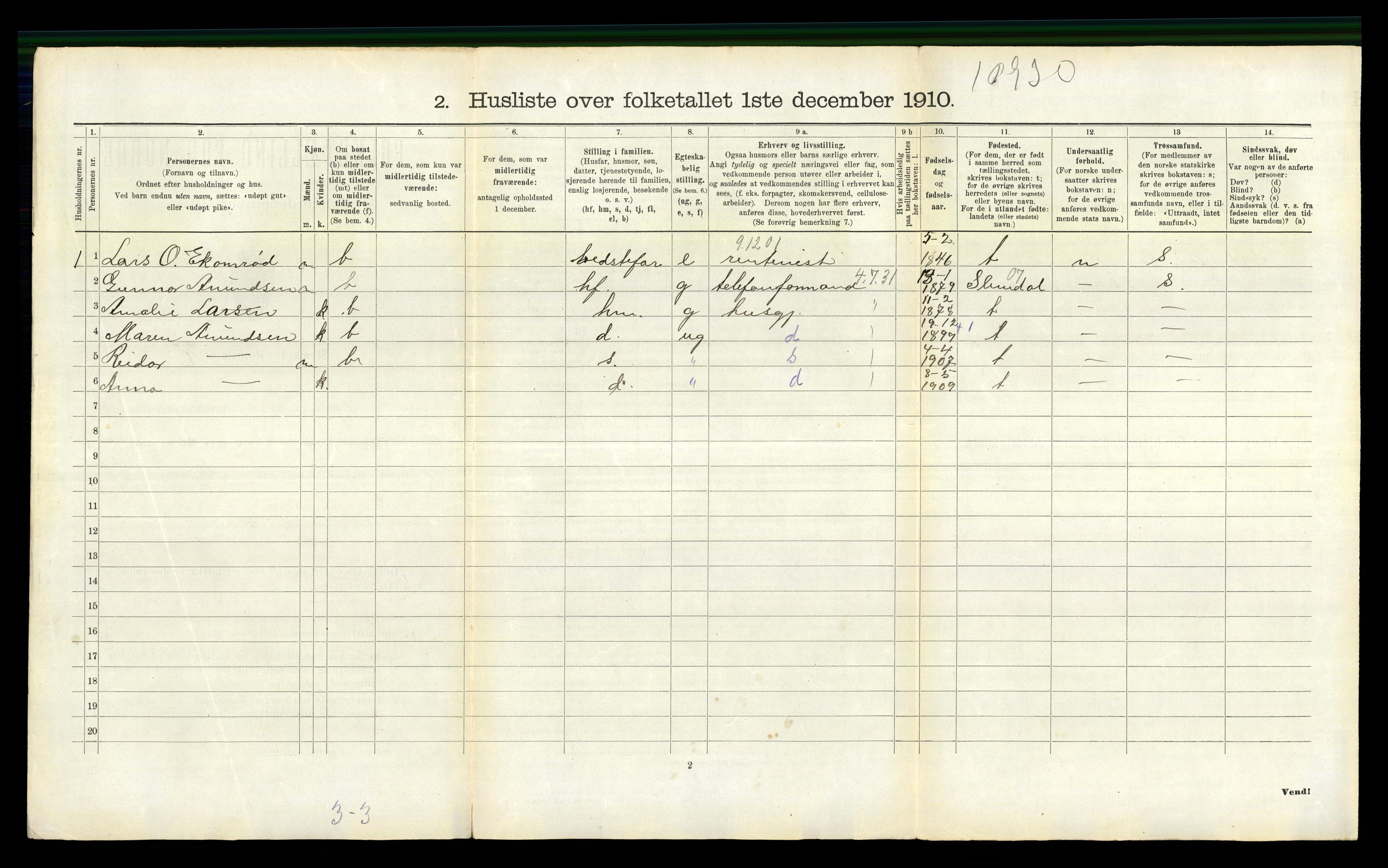 RA, 1910 census for Gjerpen, 1910, p. 1154