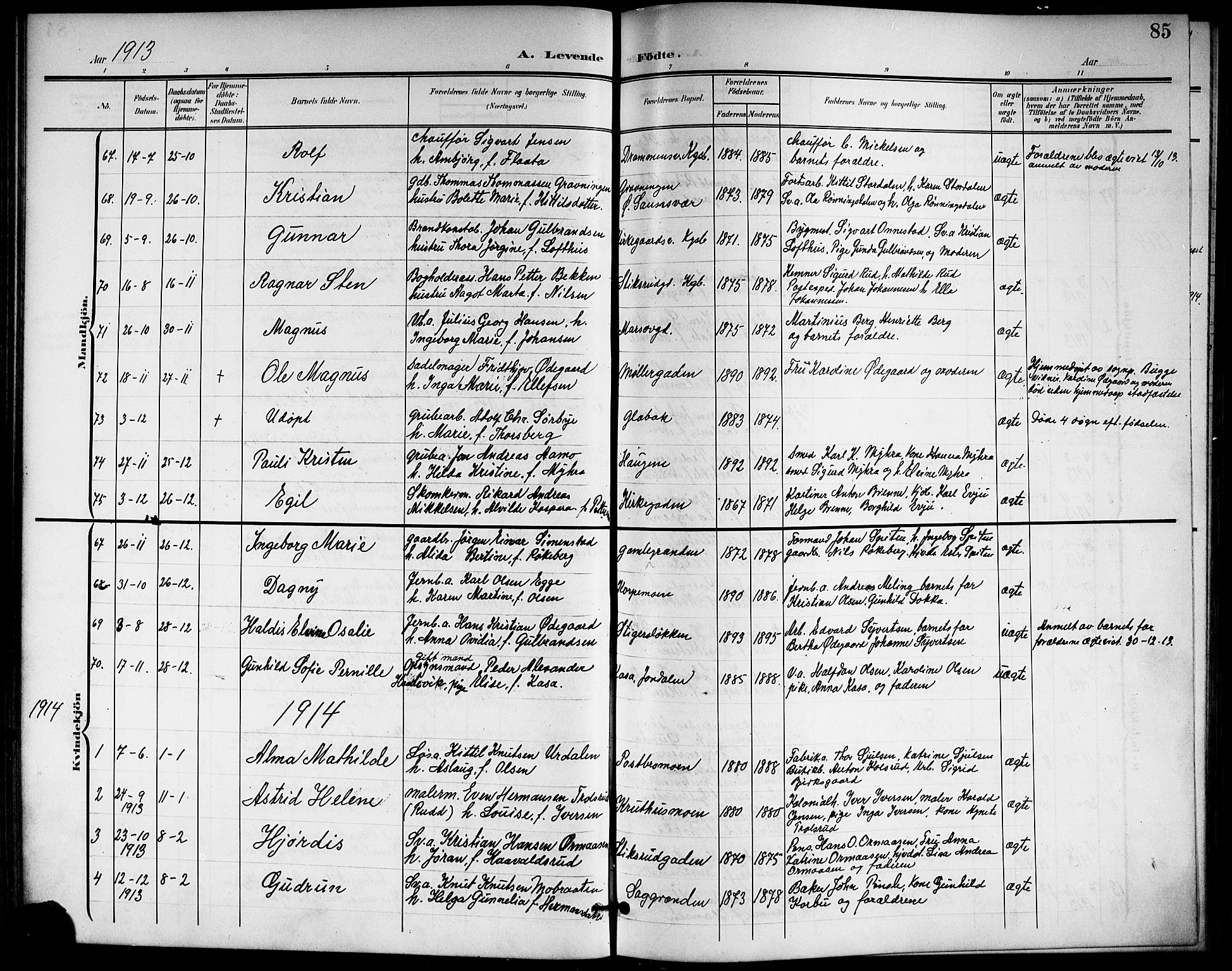 Kongsberg kirkebøker, SAKO/A-22/G/Ga/L0007: Parish register (copy) no. 7, 1901-1915, p. 85