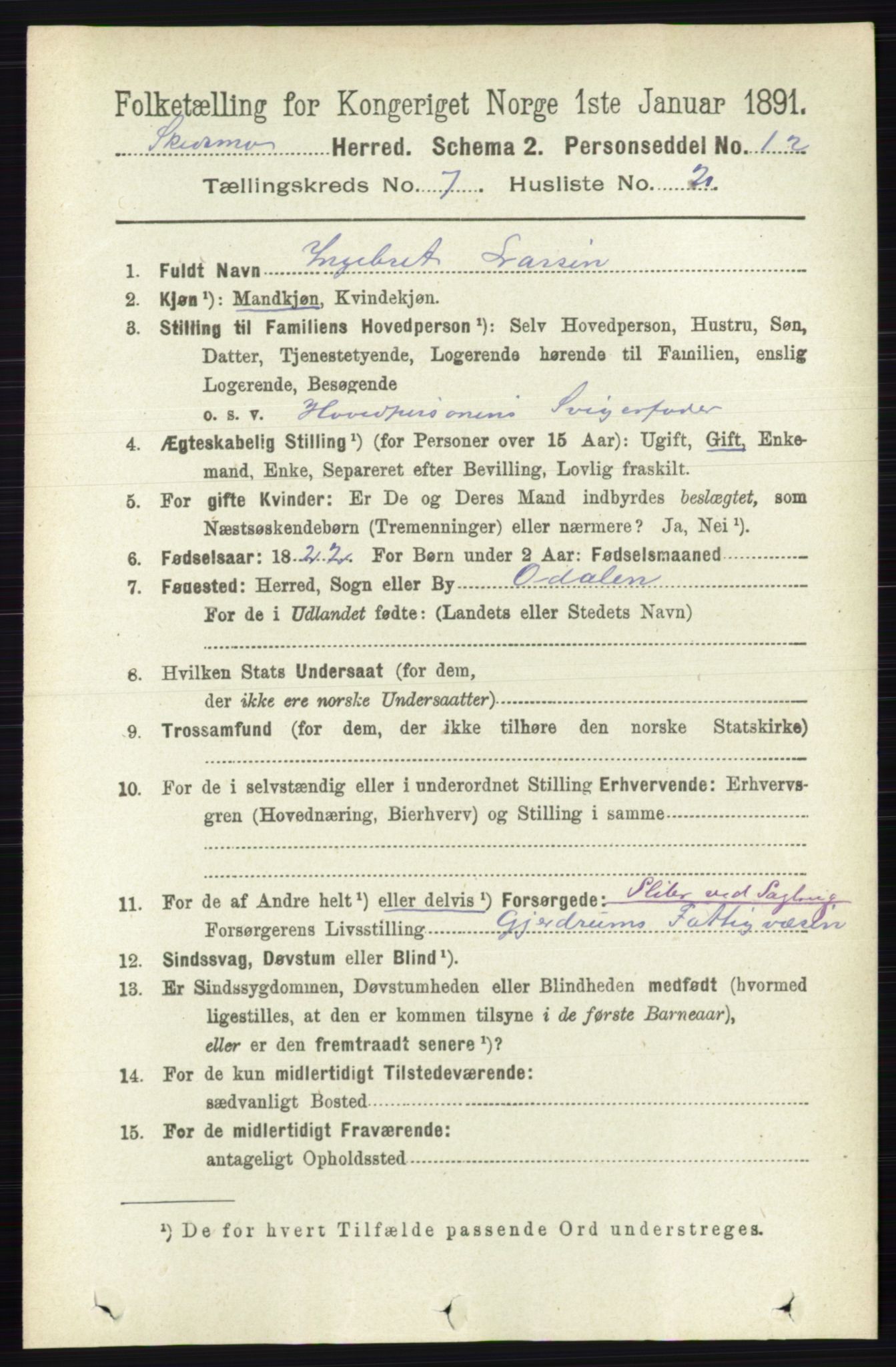 RA, 1891 census for 0231 Skedsmo, 1891, p. 3359