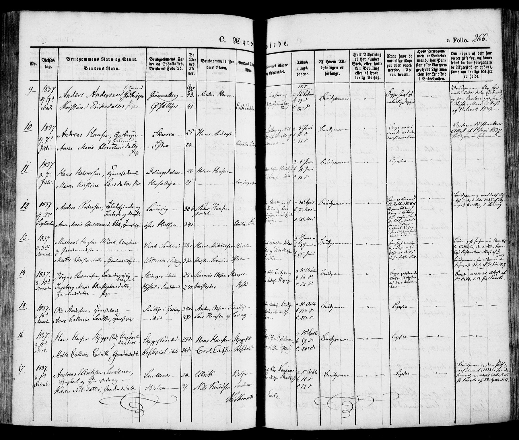 Tjølling kirkebøker, SAKO/A-60/F/Fa/L0006: Parish register (official) no. 6, 1835-1859, p. 266