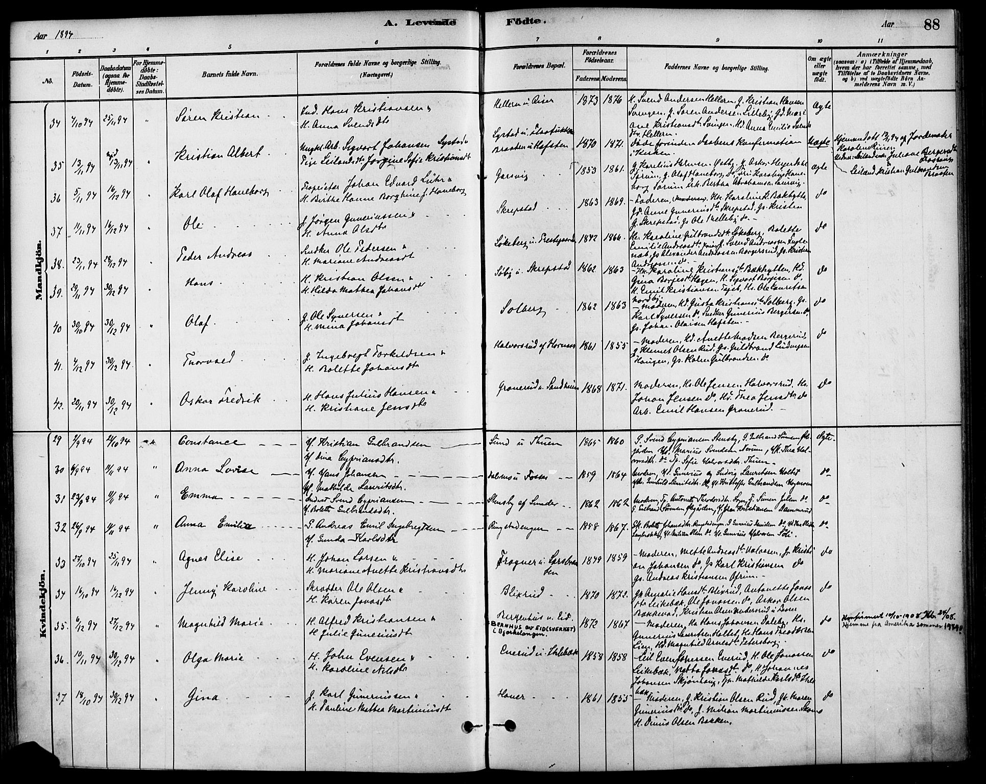 Høland prestekontor Kirkebøker, SAO/A-10346a/F/Fa/L0013: Parish register (official) no. I 13, 1880-1897, p. 88