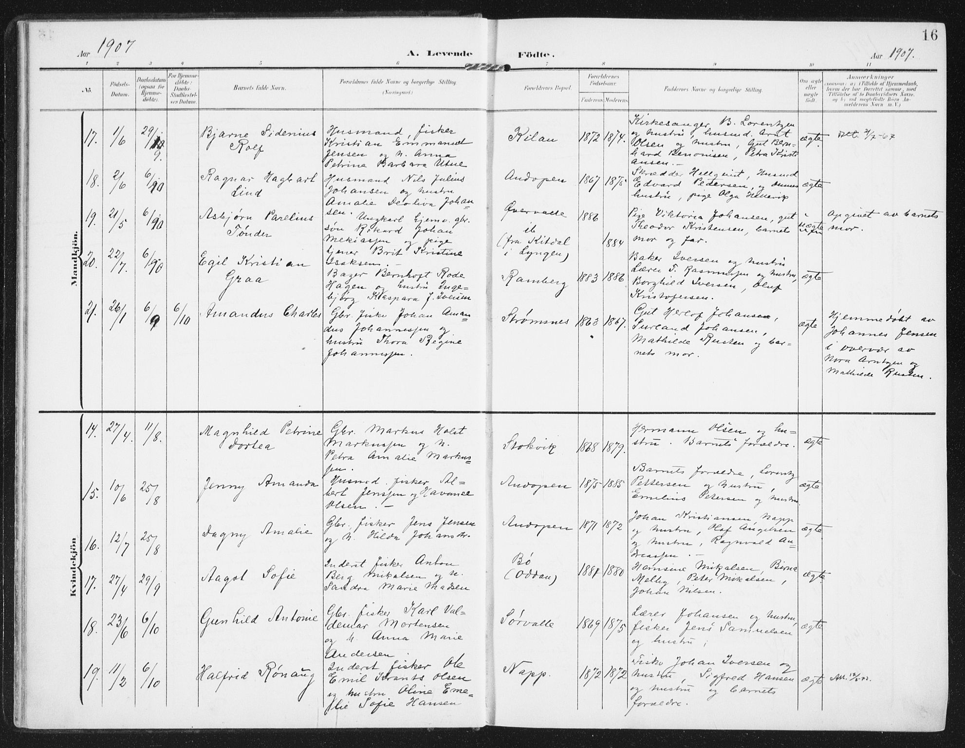Ministerialprotokoller, klokkerbøker og fødselsregistre - Nordland, SAT/A-1459/885/L1206: Parish register (official) no. 885A07, 1905-1915, p. 16