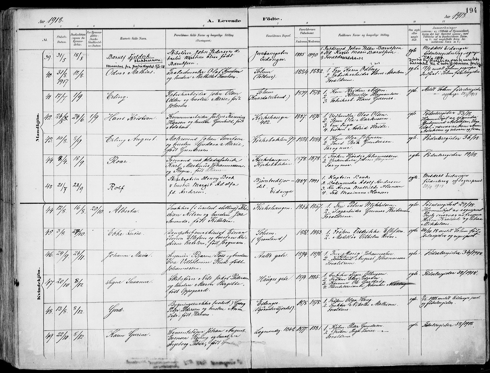 Porsgrunn kirkebøker , SAKO/A-104/F/Fa/L0010: Parish register (official) no. 10, 1895-1919, p. 194