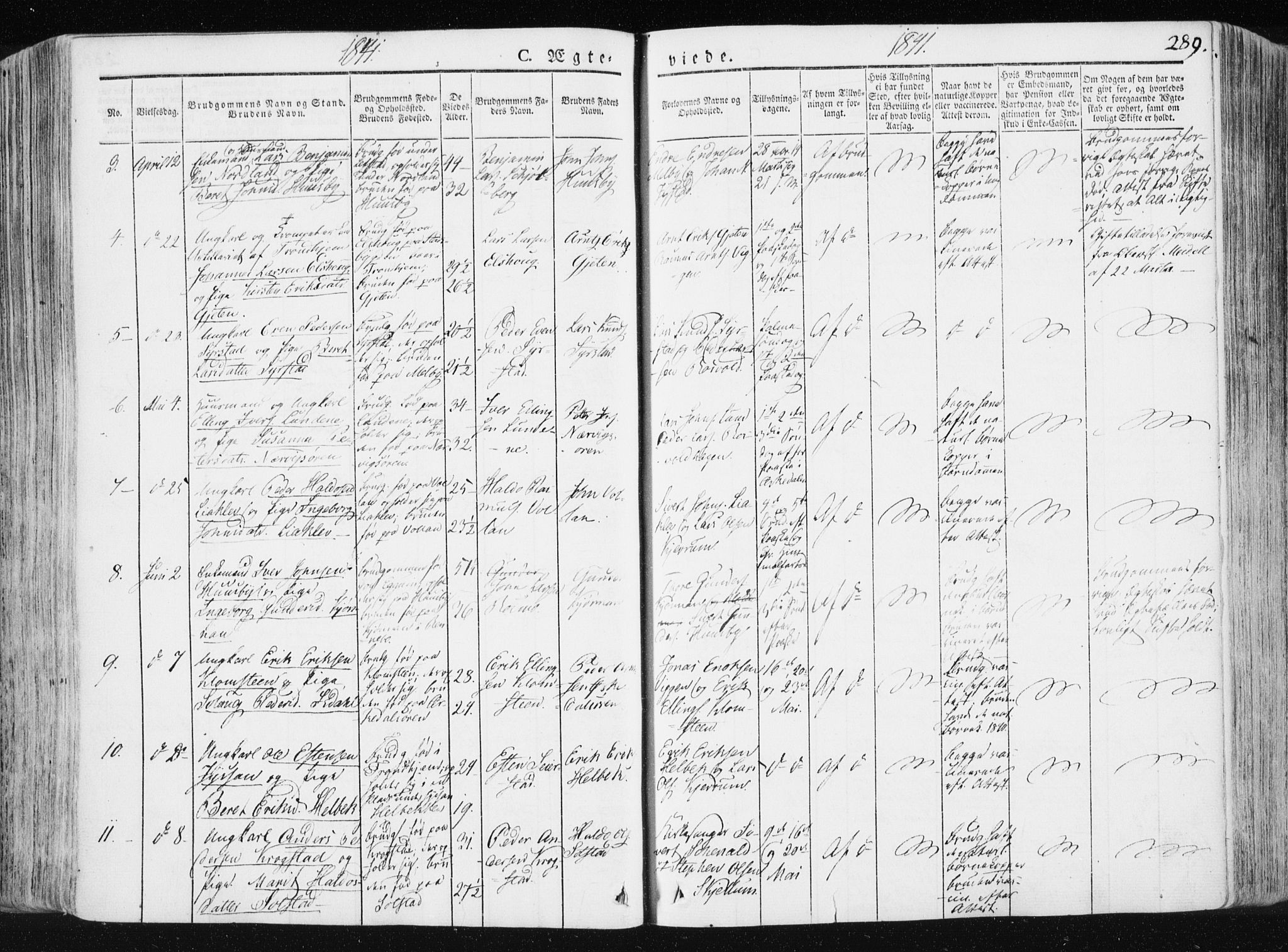 Ministerialprotokoller, klokkerbøker og fødselsregistre - Sør-Trøndelag, SAT/A-1456/665/L0771: Parish register (official) no. 665A06, 1830-1856, p. 289