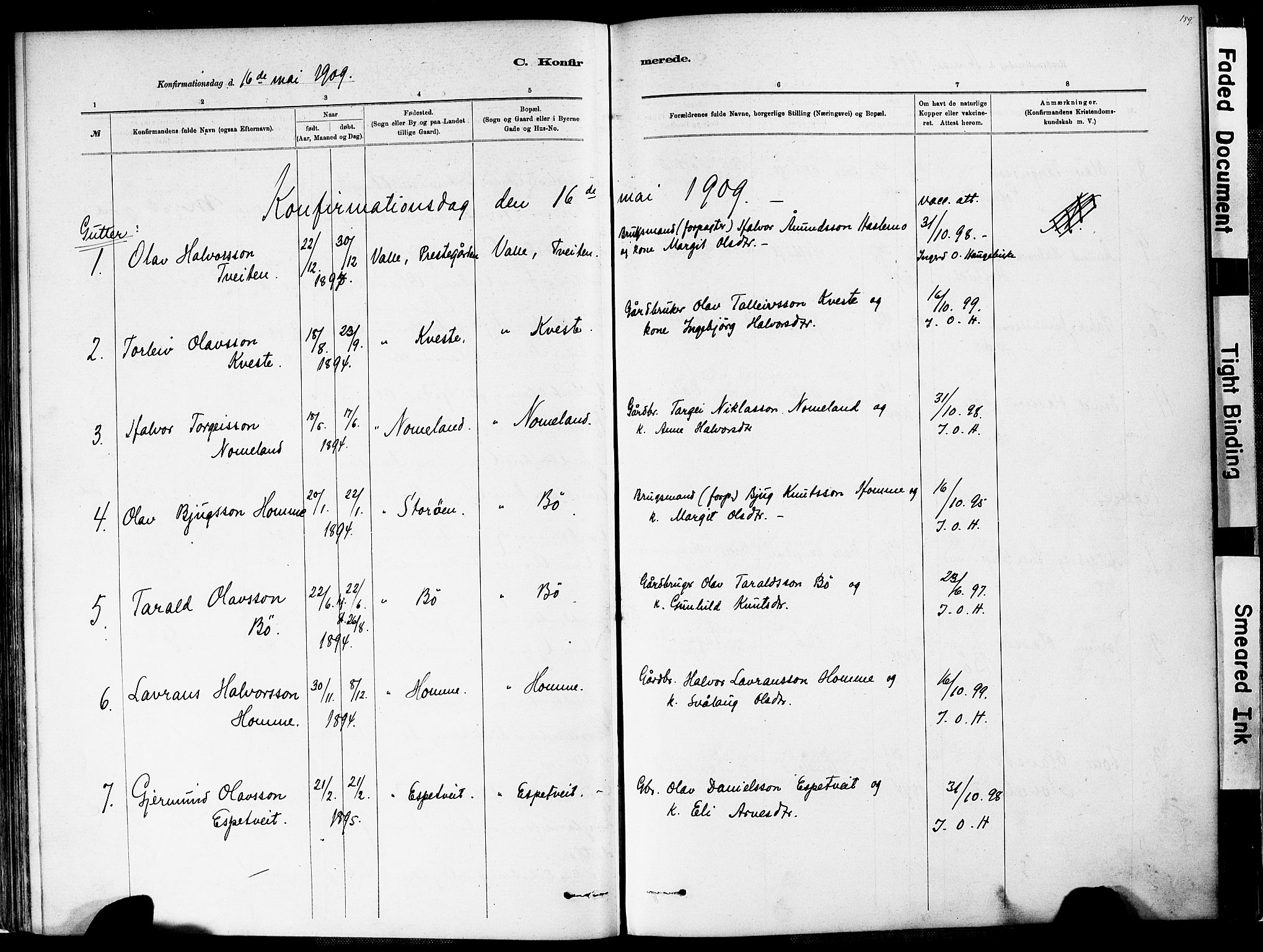 Valle sokneprestkontor, AV/SAK-1111-0044/F/Fa/Fac/L0009: Parish register (official) no. A 9, 1882-1913, p. 159