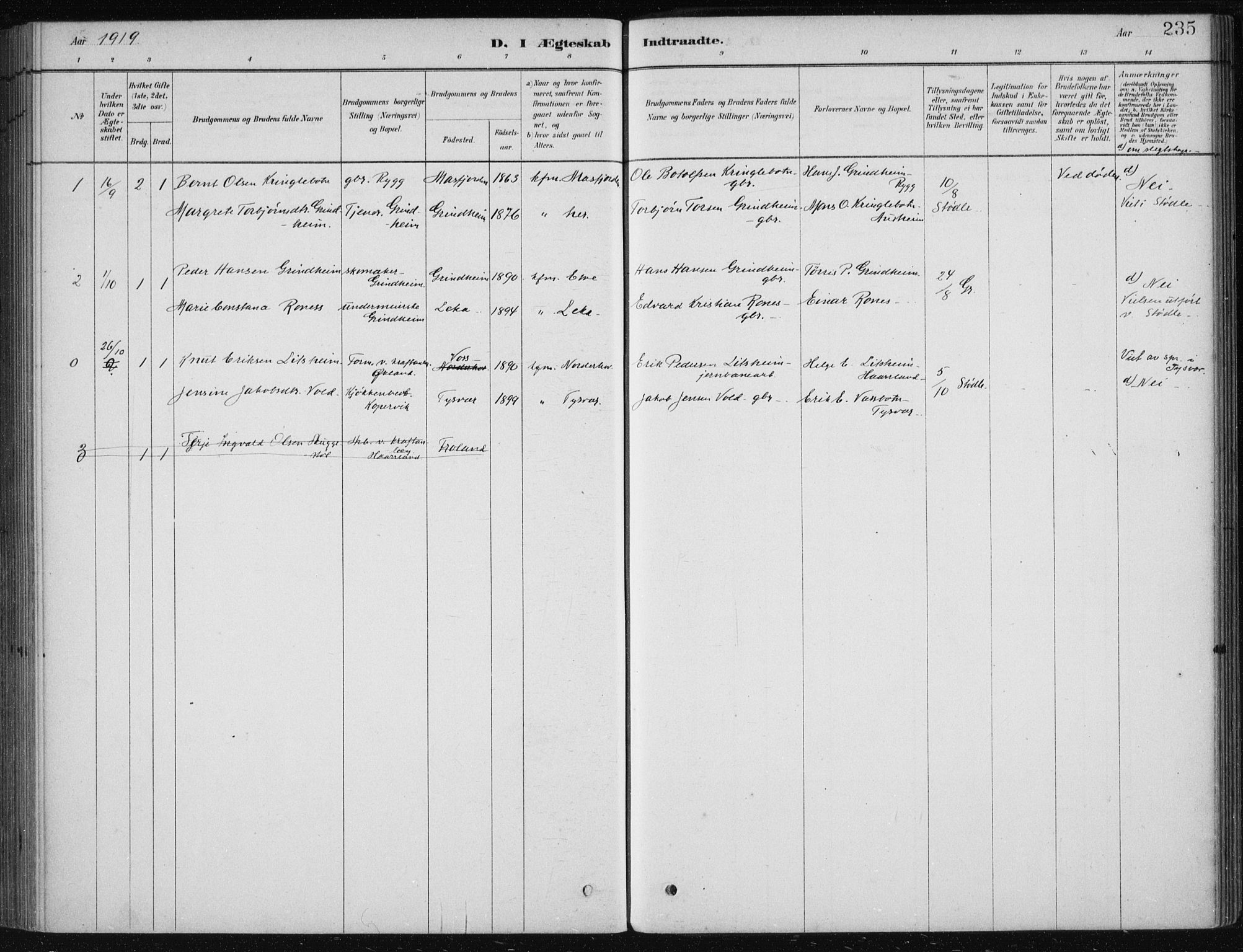 Etne sokneprestembete, AV/SAB-A-75001/H/Haa: Parish register (official) no. D  1, 1879-1919, p. 235