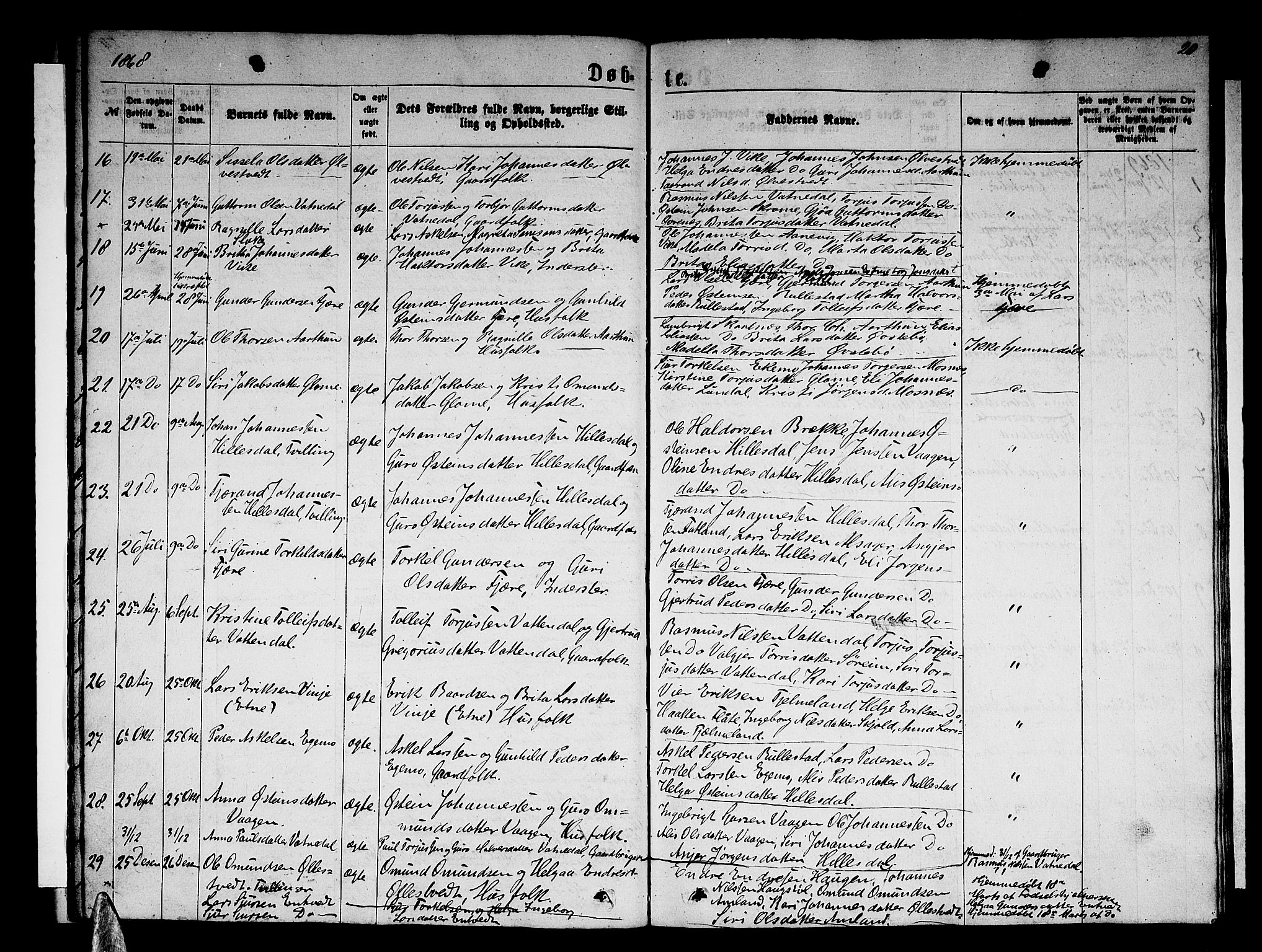 Skånevik sokneprestembete, AV/SAB-A-77801/H/Hab: Parish register (copy) no. B 1, 1860-1880, p. 20
