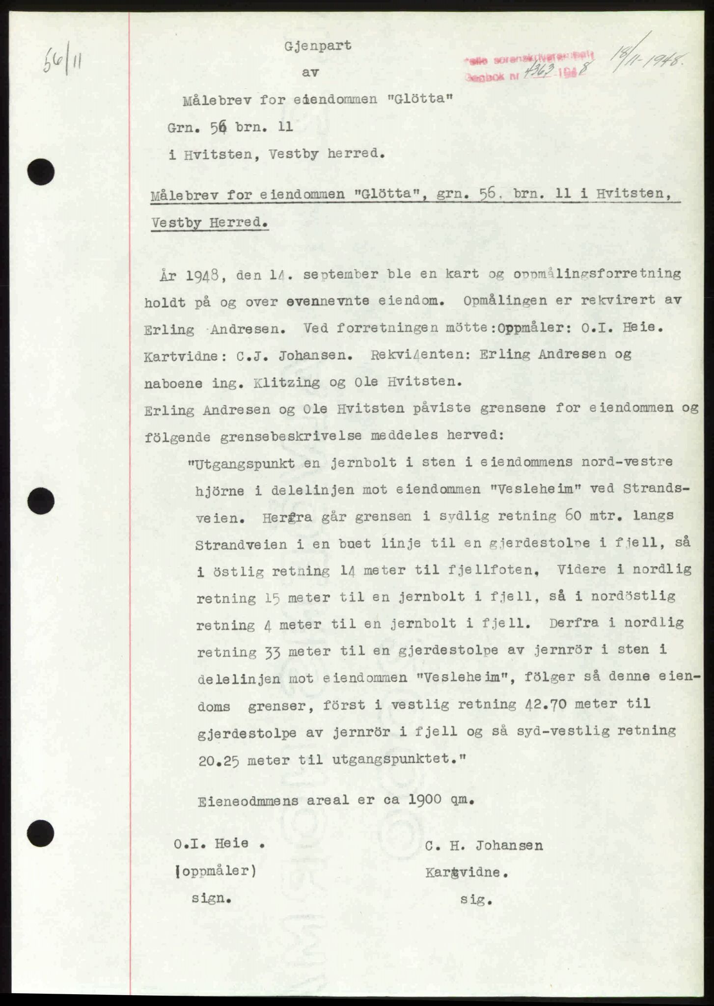 Follo sorenskriveri, SAO/A-10274/G/Ga/Gaa/L0085: Mortgage book no. I 85, 1948-1948, Diary no: : 4363/1948