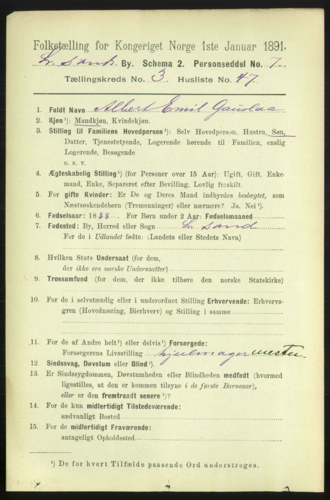 RA, 1891 census for 0905 Lillesand, 1891, p. 1058