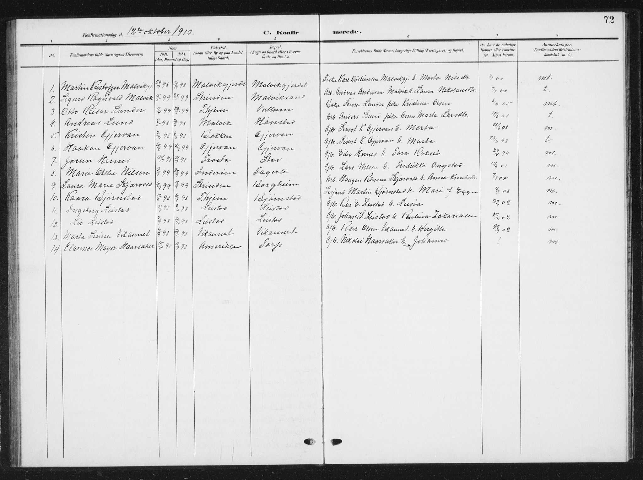 Ministerialprotokoller, klokkerbøker og fødselsregistre - Sør-Trøndelag, SAT/A-1456/616/L0424: Parish register (copy) no. 616C07, 1904-1940, p. 72