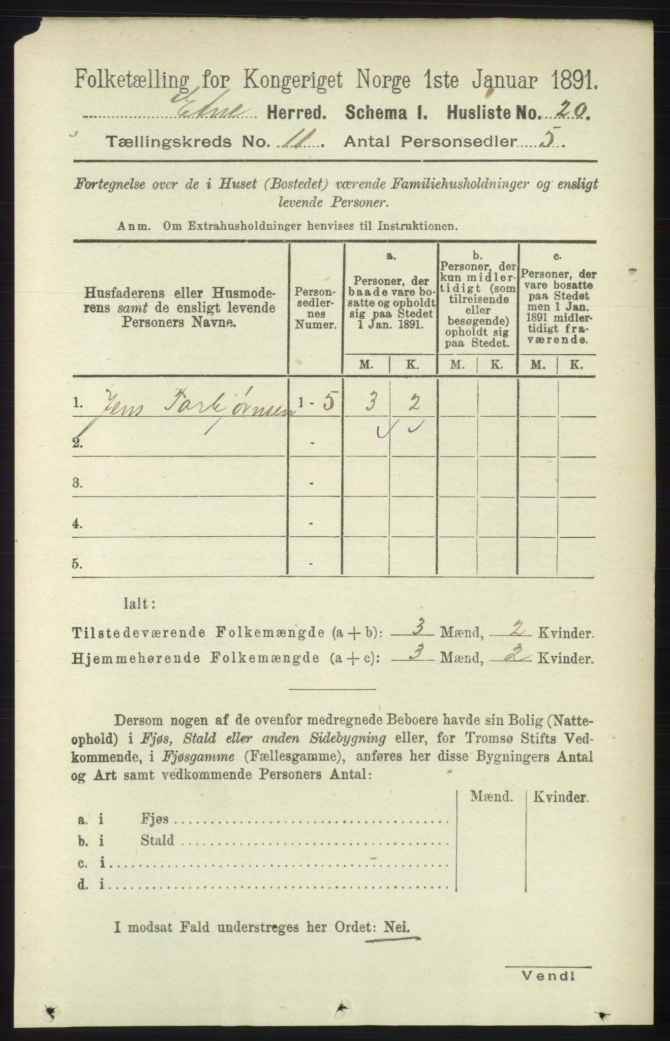 RA, 1891 census for 1211 Etne, 1891, p. 2222