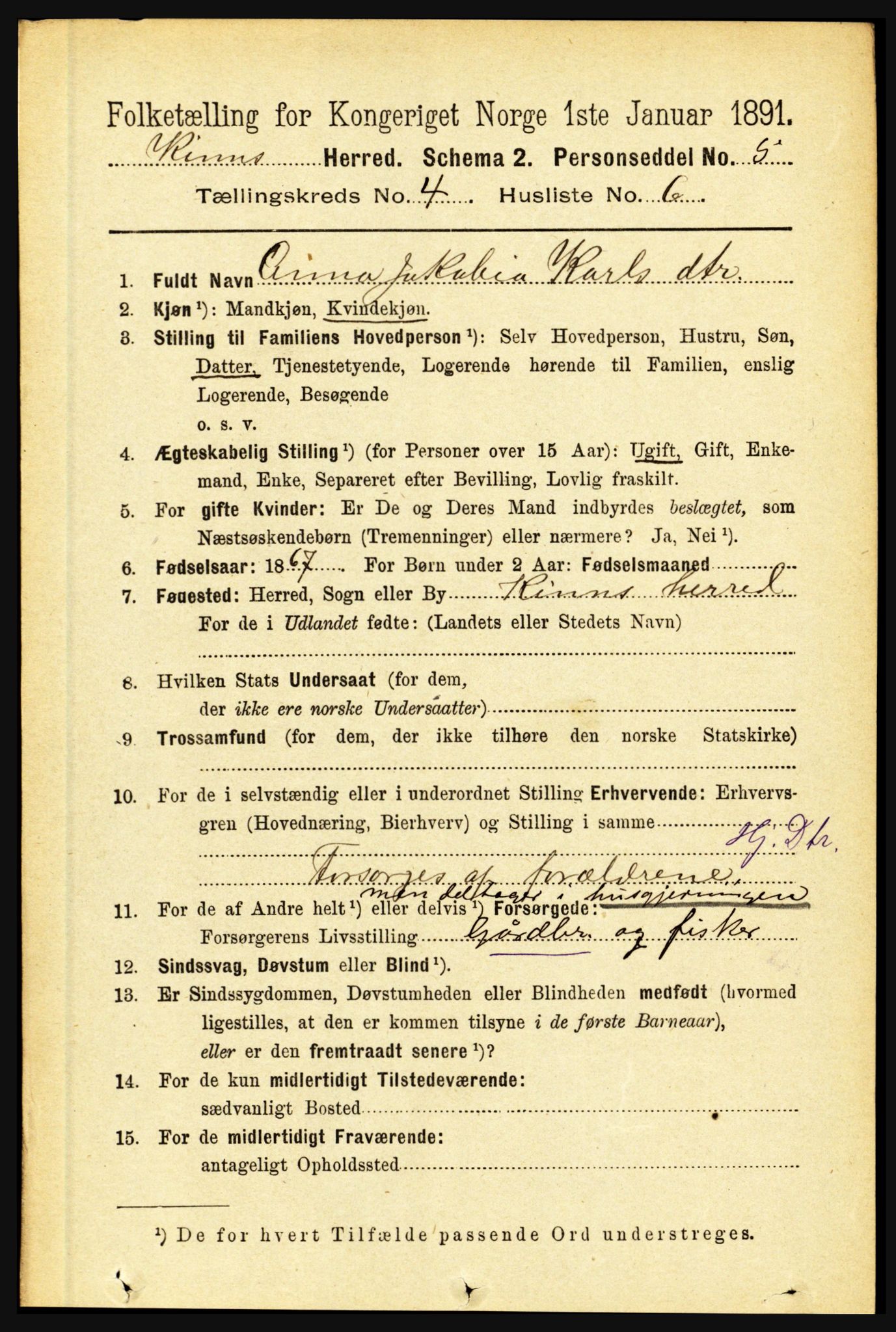 RA, 1891 census for 1437 Kinn, 1891, p. 1361