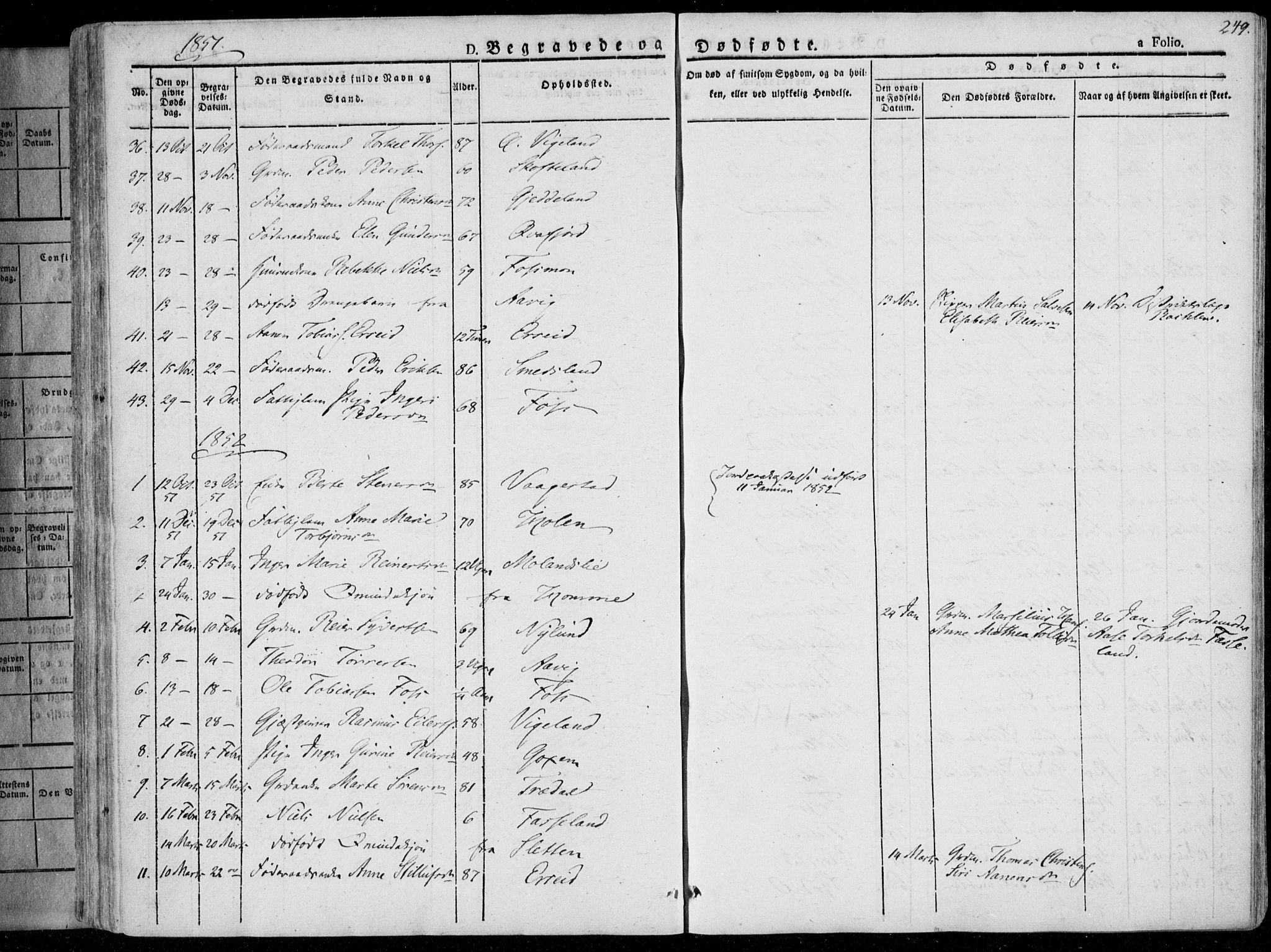 Sør-Audnedal sokneprestkontor, SAK/1111-0039/F/Fa/Fab/L0006: Parish register (official) no. A 6, 1829-1855, p. 249