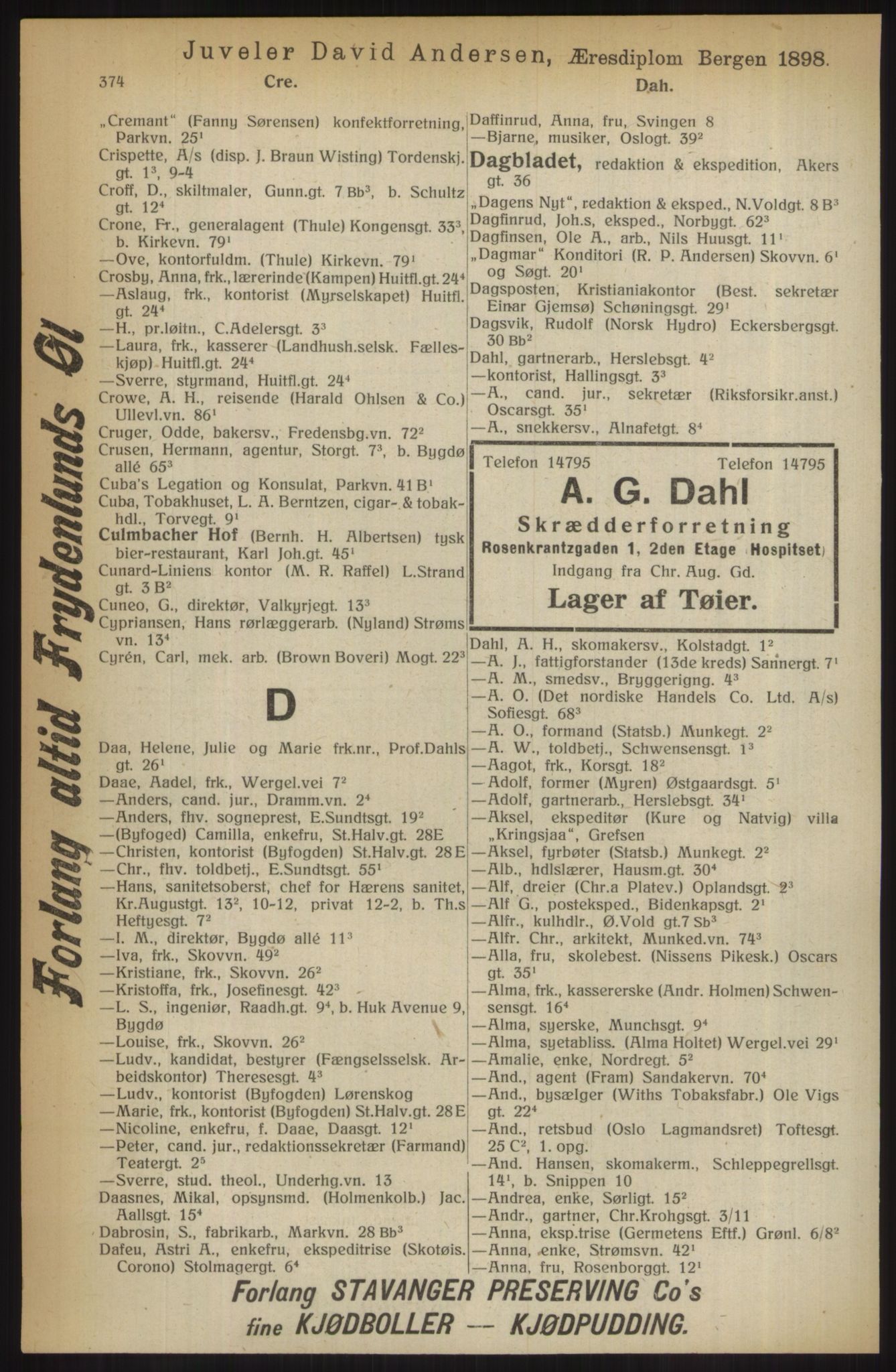 Kristiania/Oslo adressebok, PUBL/-, 1914, p. 374