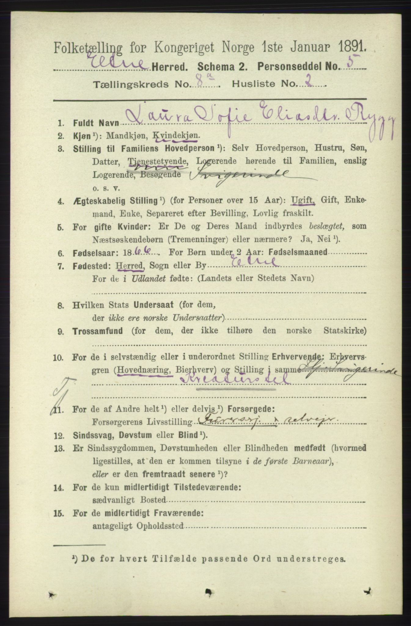 RA, 1891 census for 1211 Etne, 1891, p. 1547