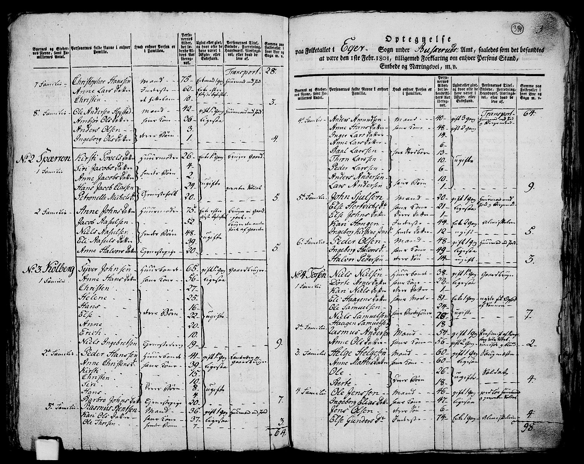 RA, 1801 census for 0624P Eiker, 1801, p. 383b-384a