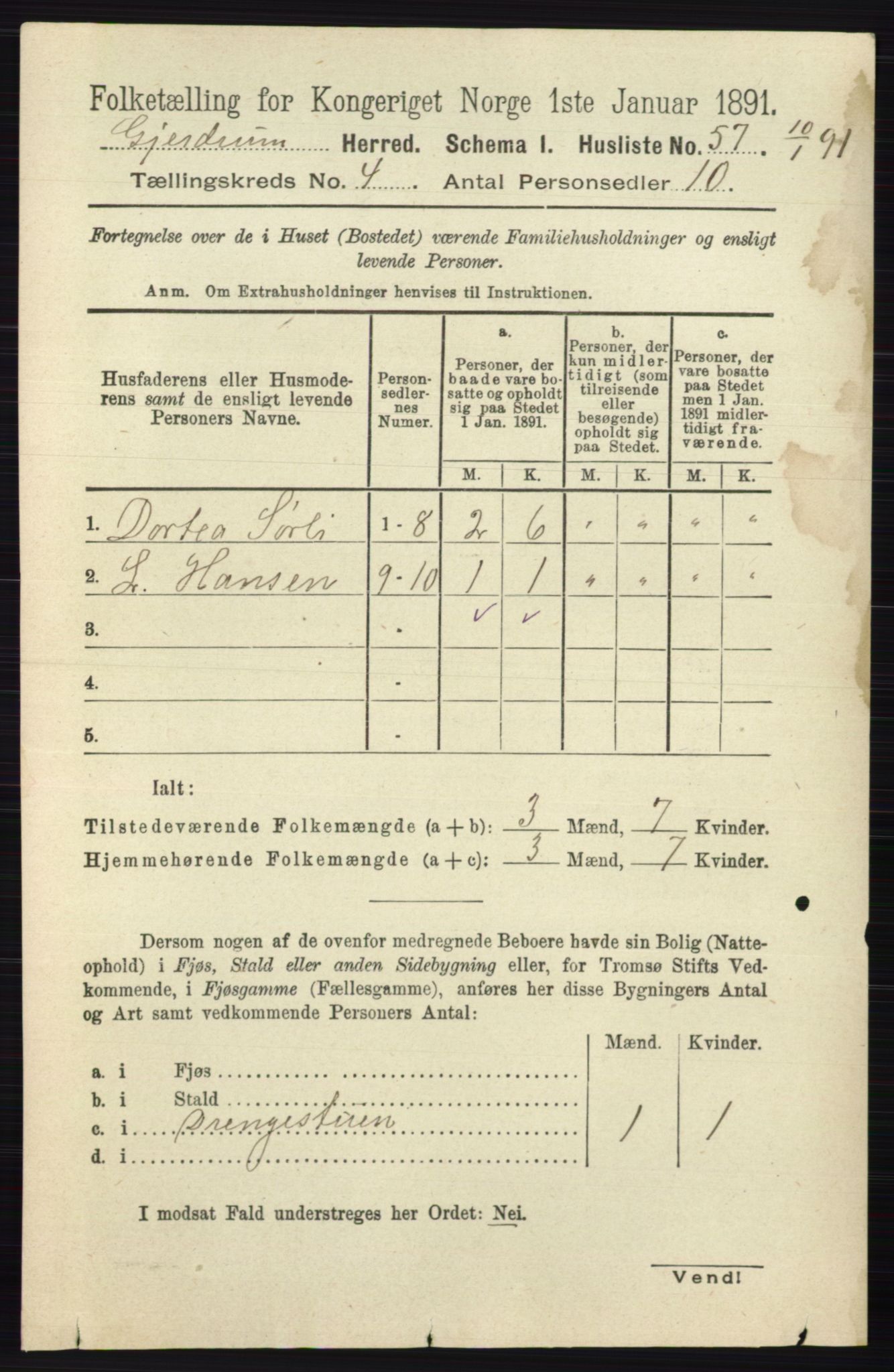 RA, 1891 census for 0234 Gjerdrum, 1891, p. 1806