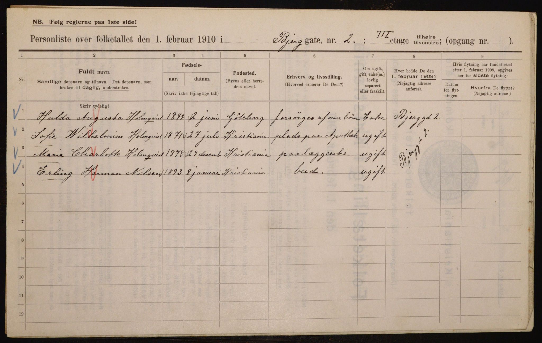 OBA, Municipal Census 1910 for Kristiania, 1910, p. 5272