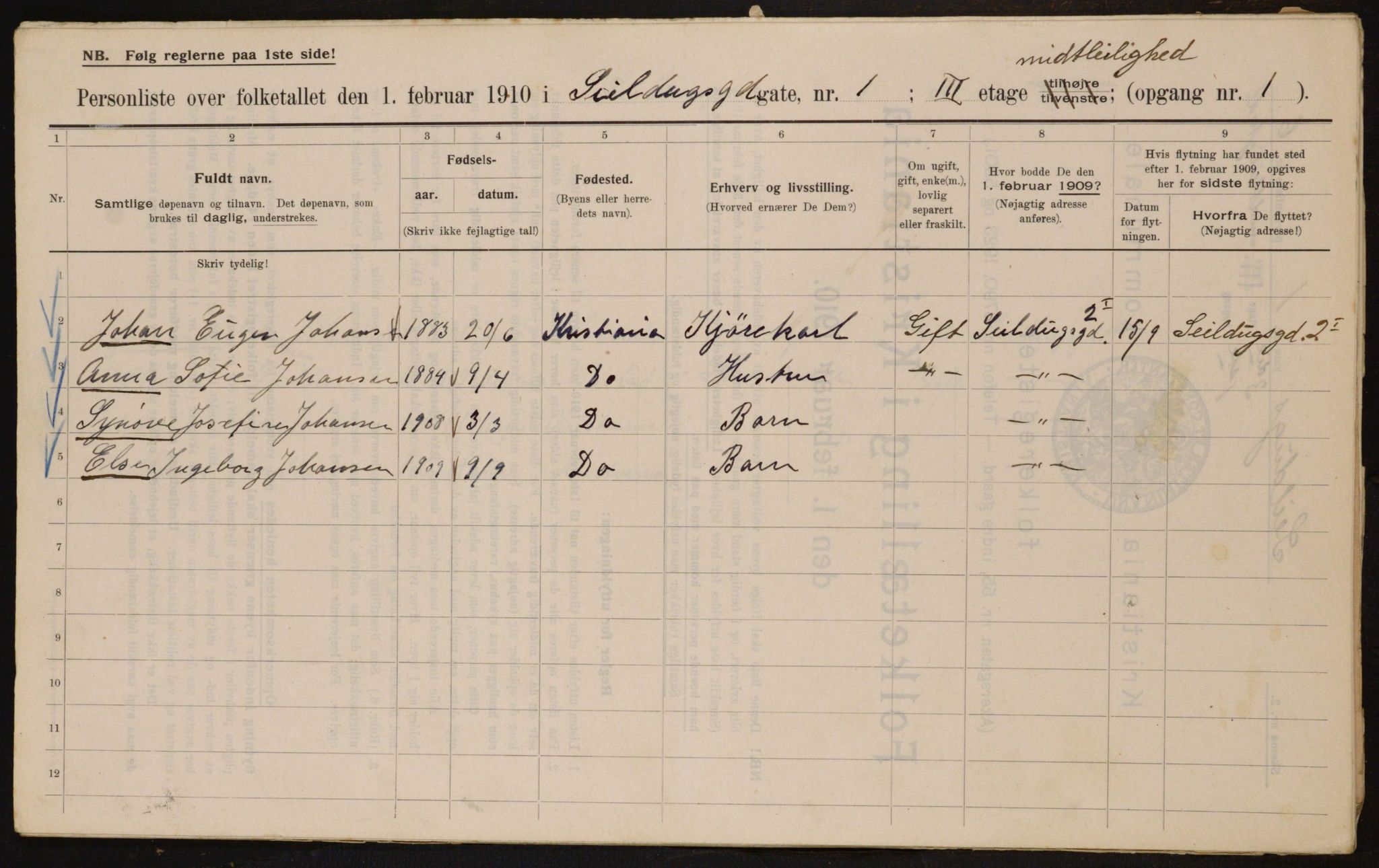 OBA, Municipal Census 1910 for Kristiania, 1910, p. 89619