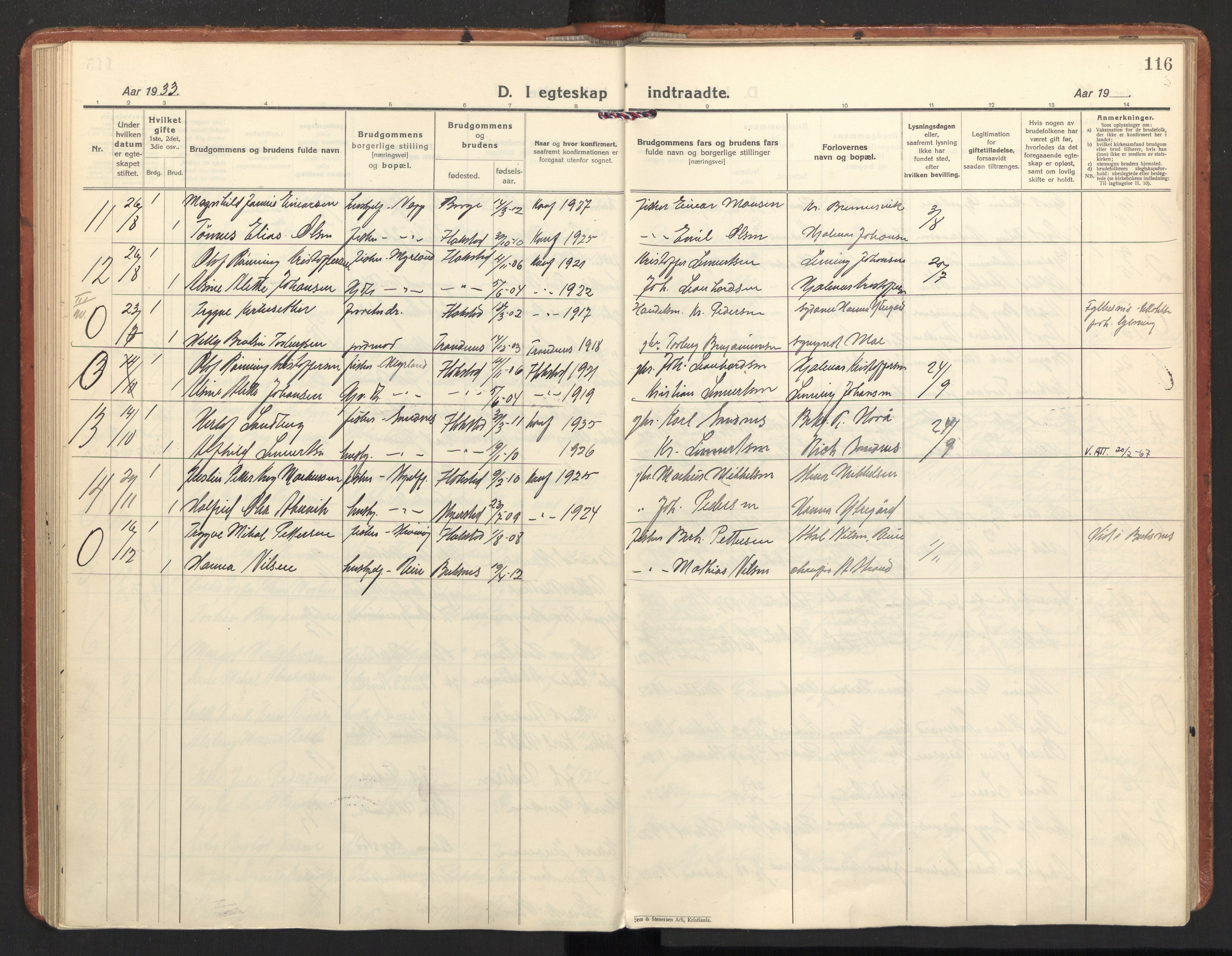 Ministerialprotokoller, klokkerbøker og fødselsregistre - Nordland, AV/SAT-A-1459/885/L1211: Parish register (official) no. 885A11, 1927-1938, p. 116