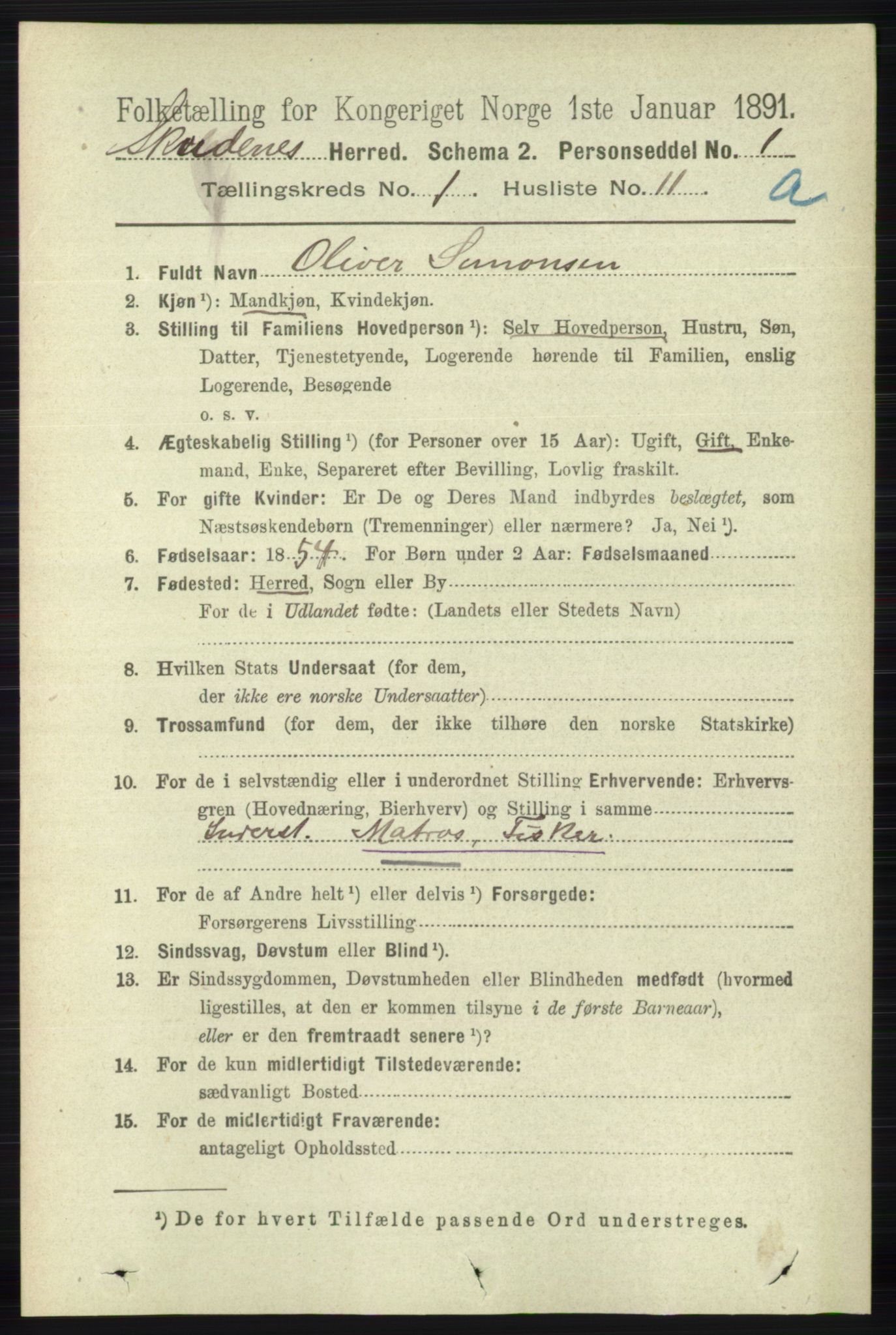 RA, 1891 census for 1150 Skudenes, 1891, p. 171