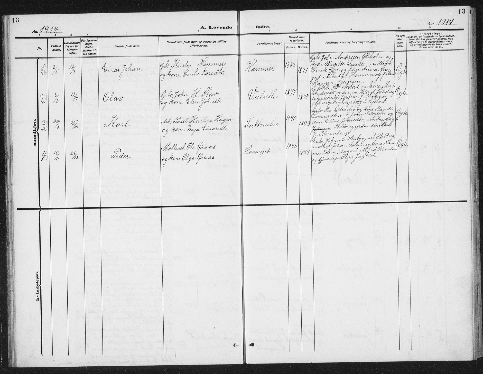 Ministerialprotokoller, klokkerbøker og fødselsregistre - Sør-Trøndelag, SAT/A-1456/666/L0791: Parish register (copy) no. 666C04, 1909-1939, p. 13