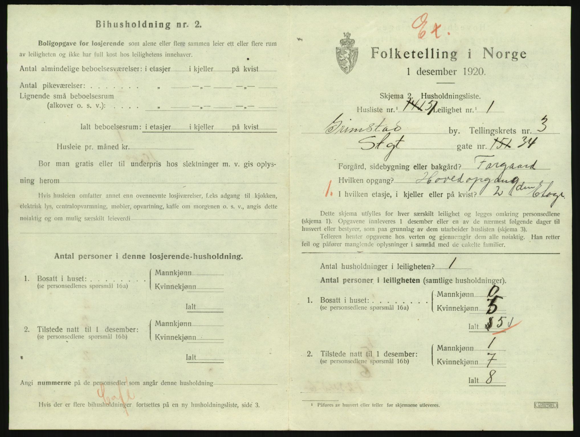 SAK, 1920 census for Grimstad, 1920, p. 1665