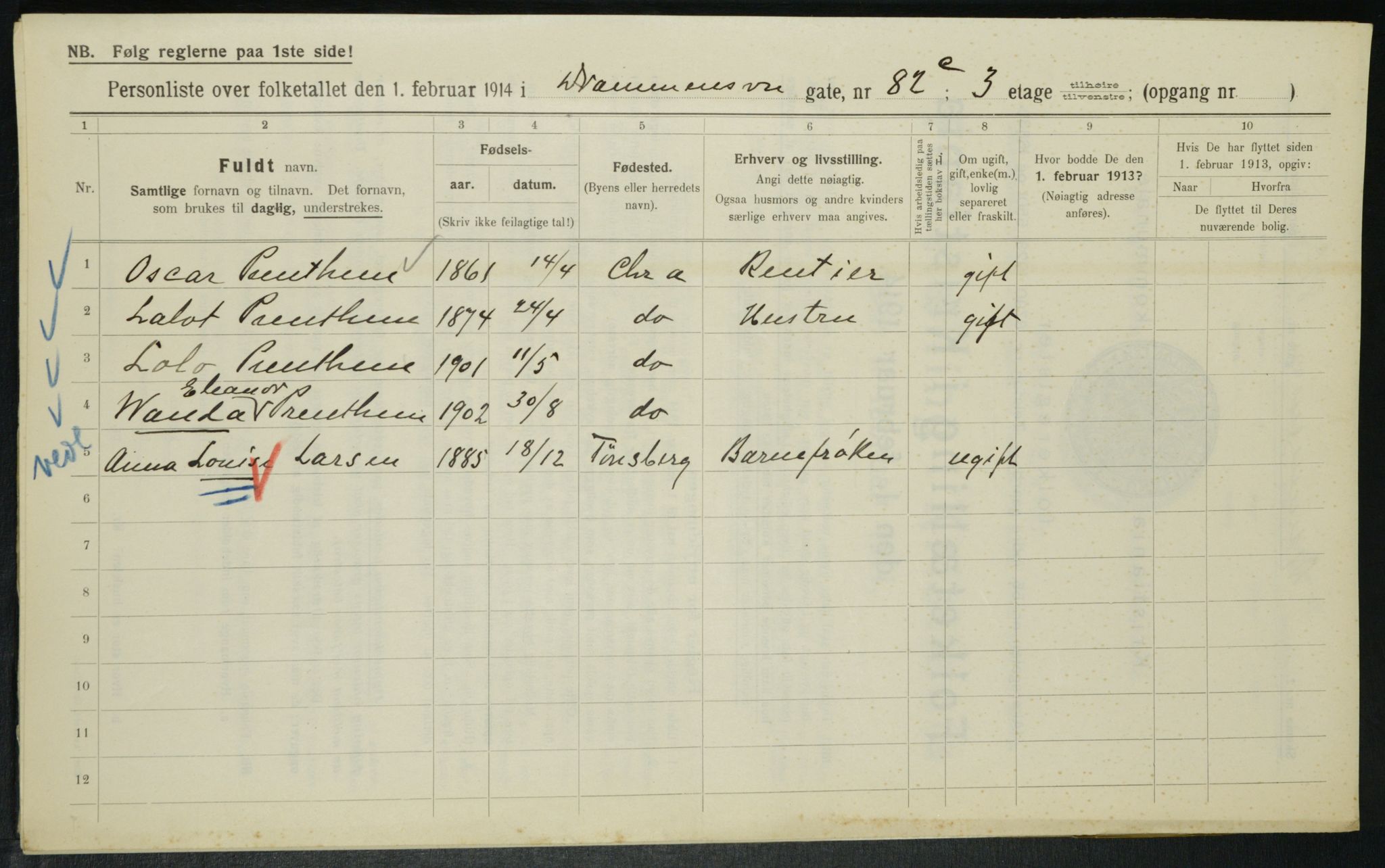 OBA, Municipal Census 1914 for Kristiania, 1914, p. 17073