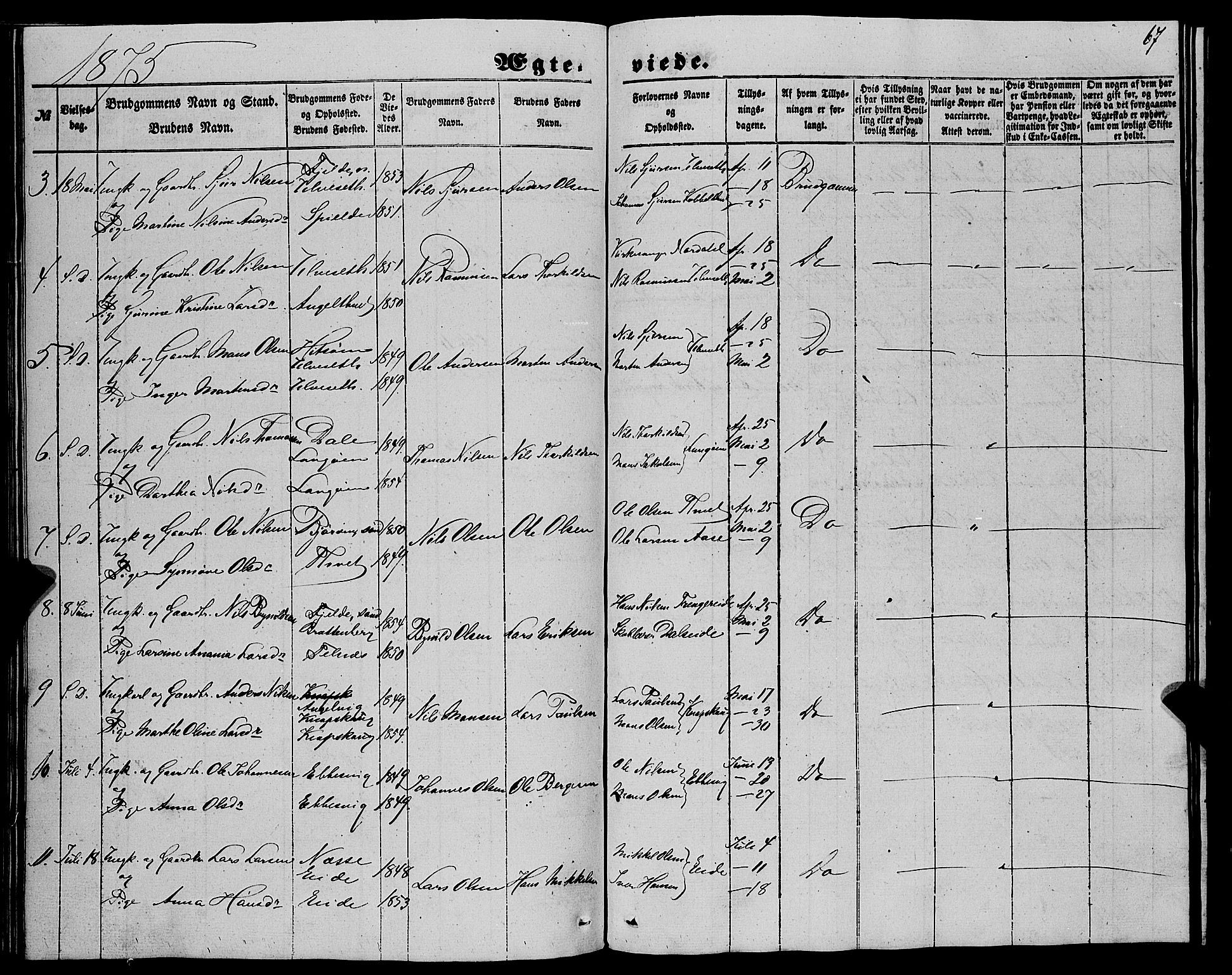 Fjell sokneprestembete, SAB/A-75301/H/Haa: Parish register (official) no. A 6, 1849-1877, p. 67