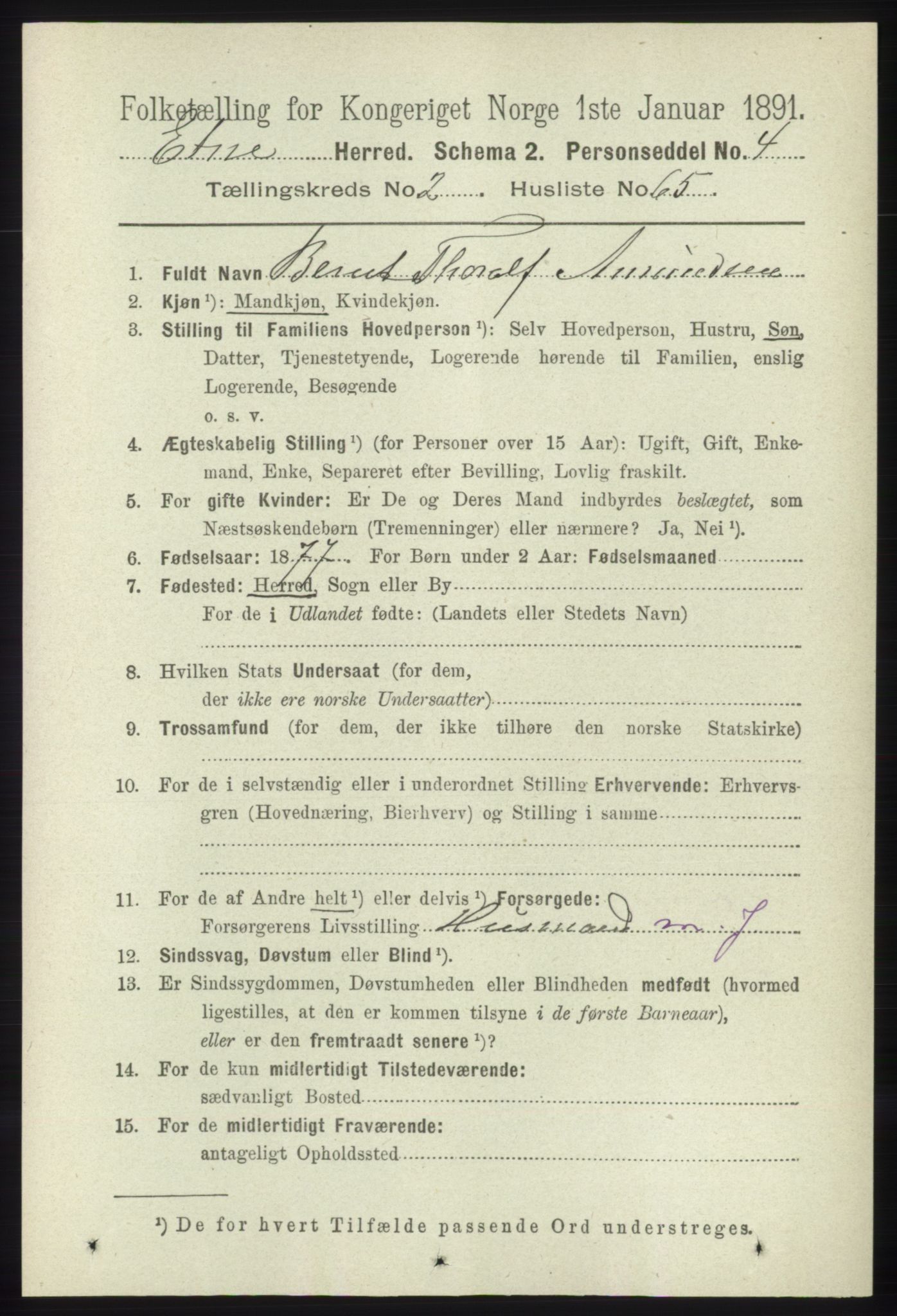 RA, 1891 census for 1211 Etne, 1891, p. 648