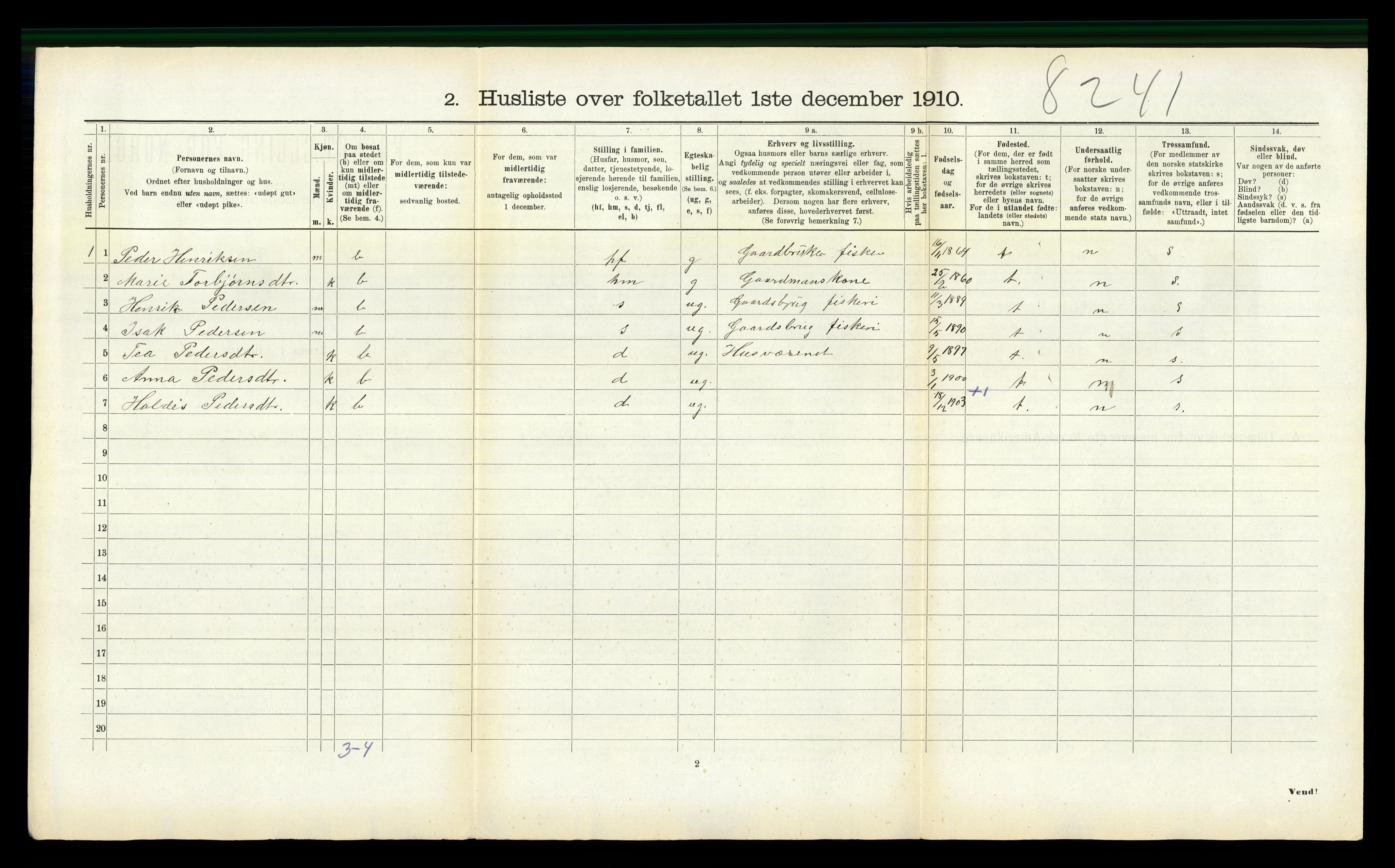 RA, 1910 census for Selje, 1910, p. 761