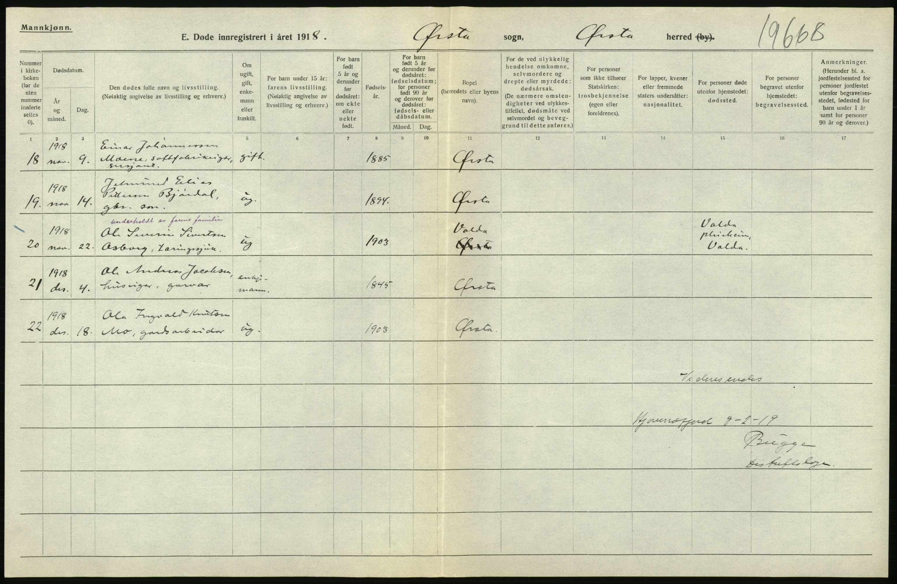 Statistisk sentralbyrå, Sosiodemografiske emner, Befolkning, AV/RA-S-2228/D/Df/Dfb/Dfbh/L0045: Møre fylke: Døde. Bygder og byer., 1918, p. 336