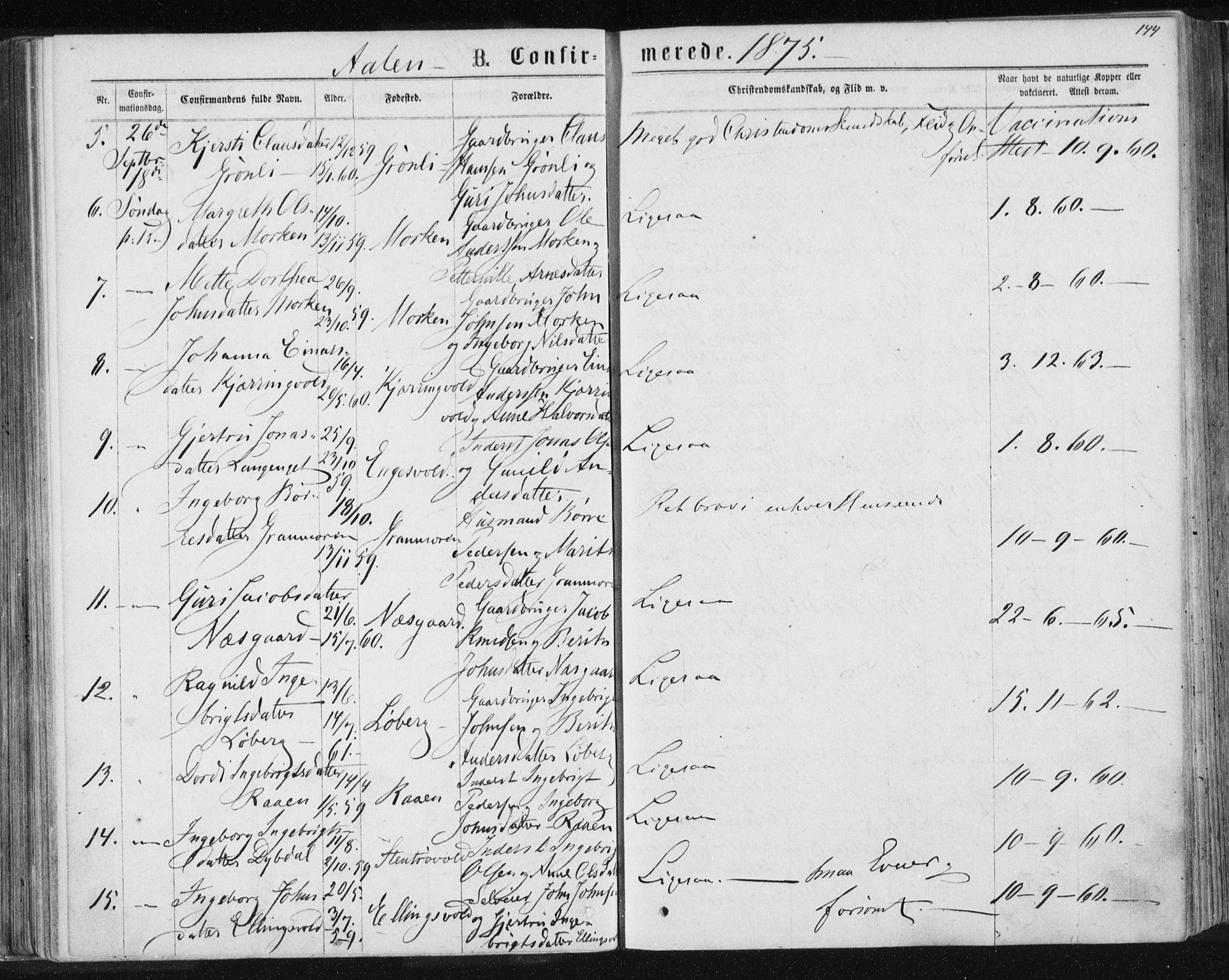 Ministerialprotokoller, klokkerbøker og fødselsregistre - Sør-Trøndelag, AV/SAT-A-1456/685/L0971: Parish register (official) no. 685A08 /3, 1870-1879, p. 144