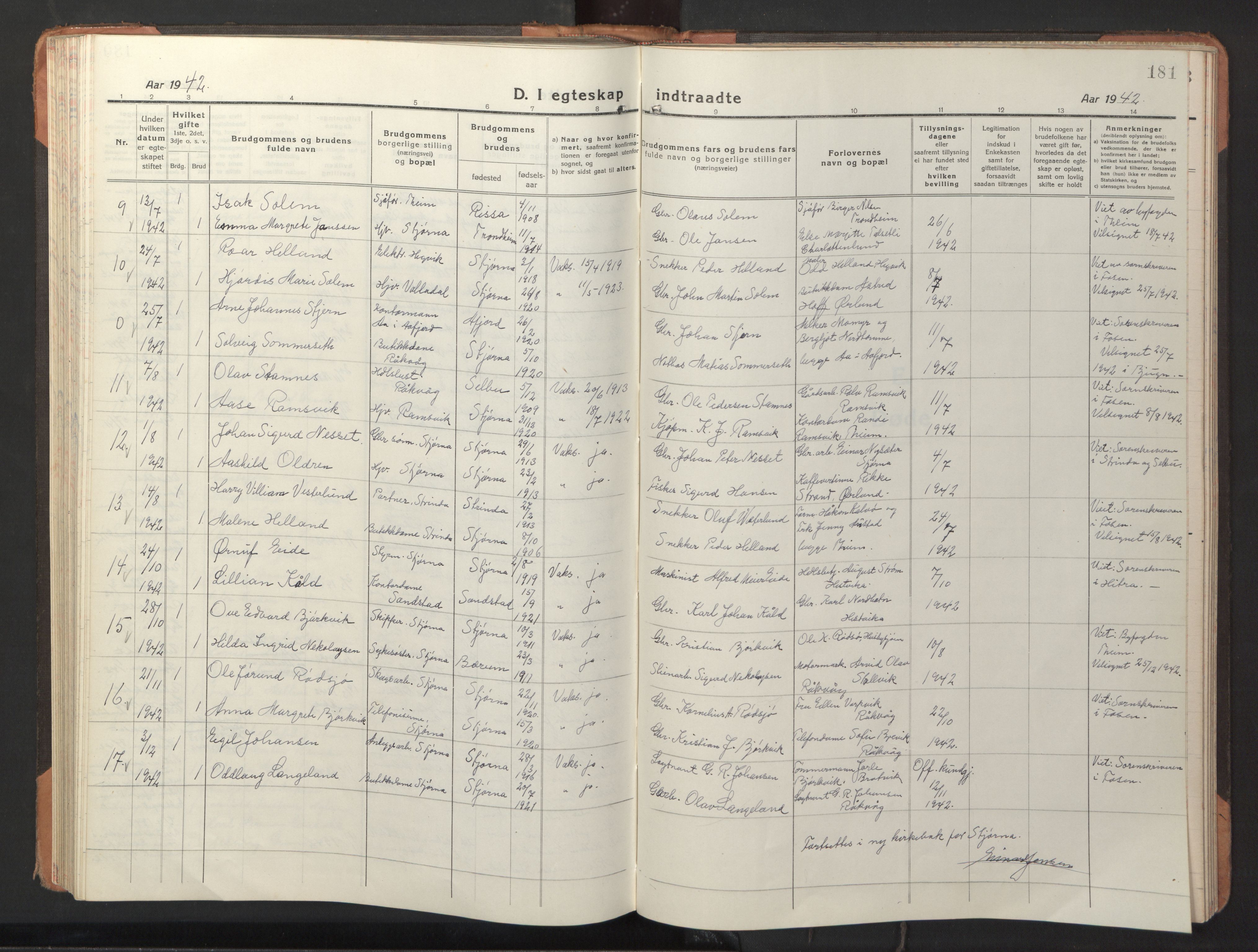 Ministerialprotokoller, klokkerbøker og fødselsregistre - Sør-Trøndelag, SAT/A-1456/653/L0658: Parish register (copy) no. 653C02, 1919-1947, p. 181