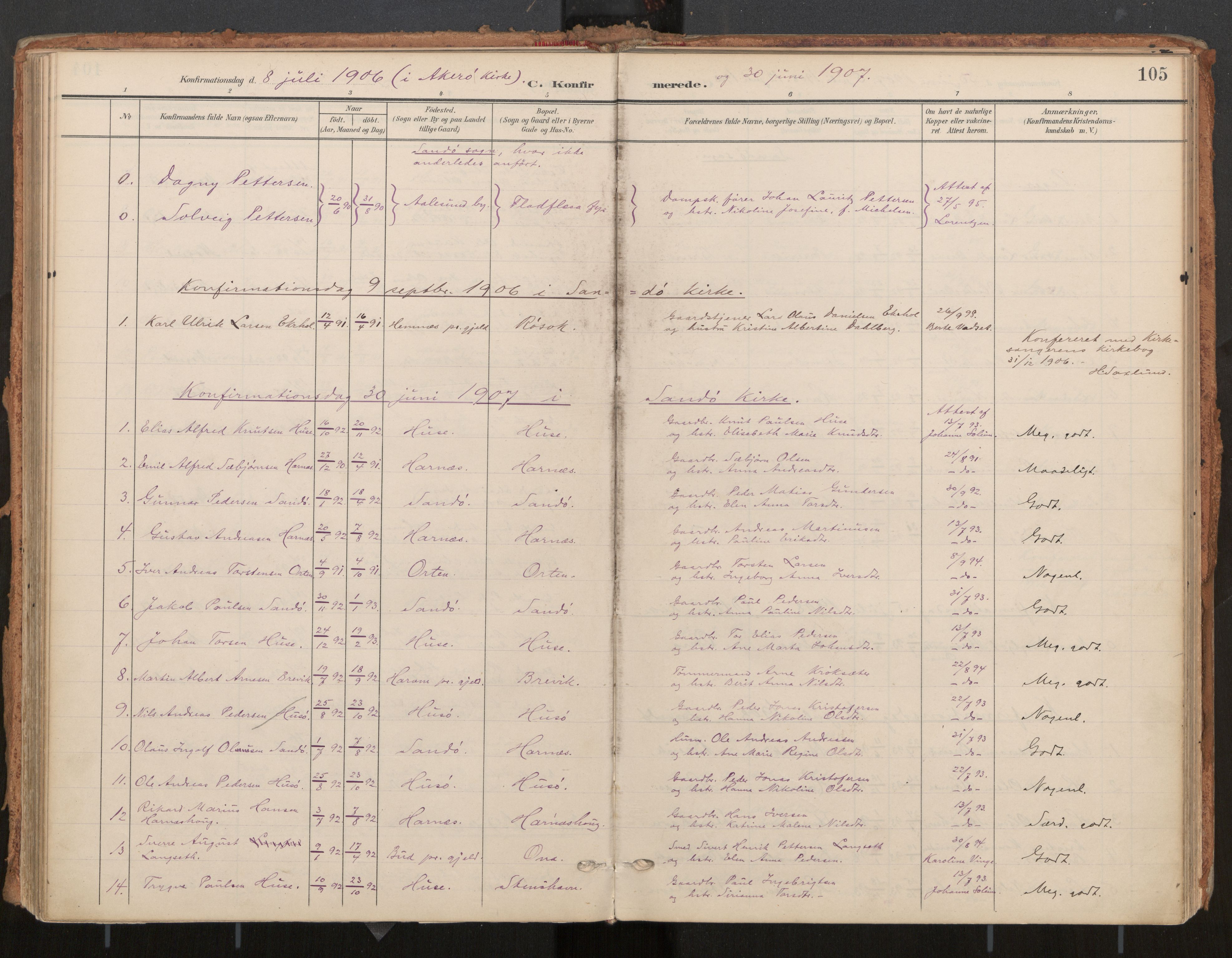 Ministerialprotokoller, klokkerbøker og fødselsregistre - Møre og Romsdal, SAT/A-1454/561/L0730: Parish register (official) no. 561A04, 1901-1929, p. 105