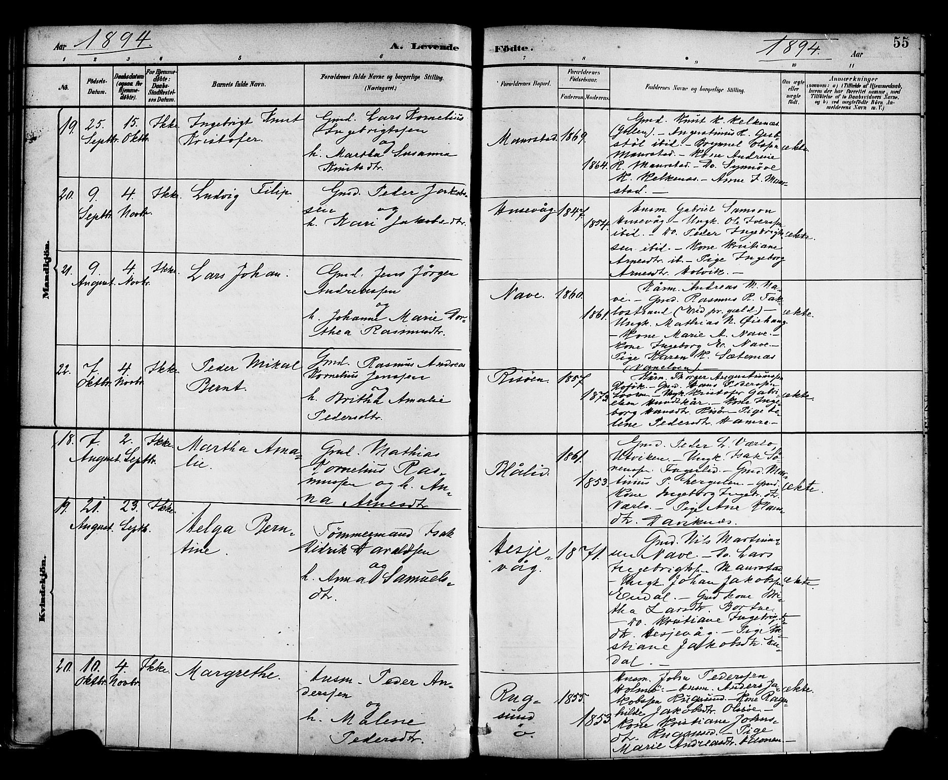 Davik sokneprestembete, AV/SAB-A-79701/H/Haa/Haad/L0001: Parish register (official) no. D 1, 1882-1900, p. 55