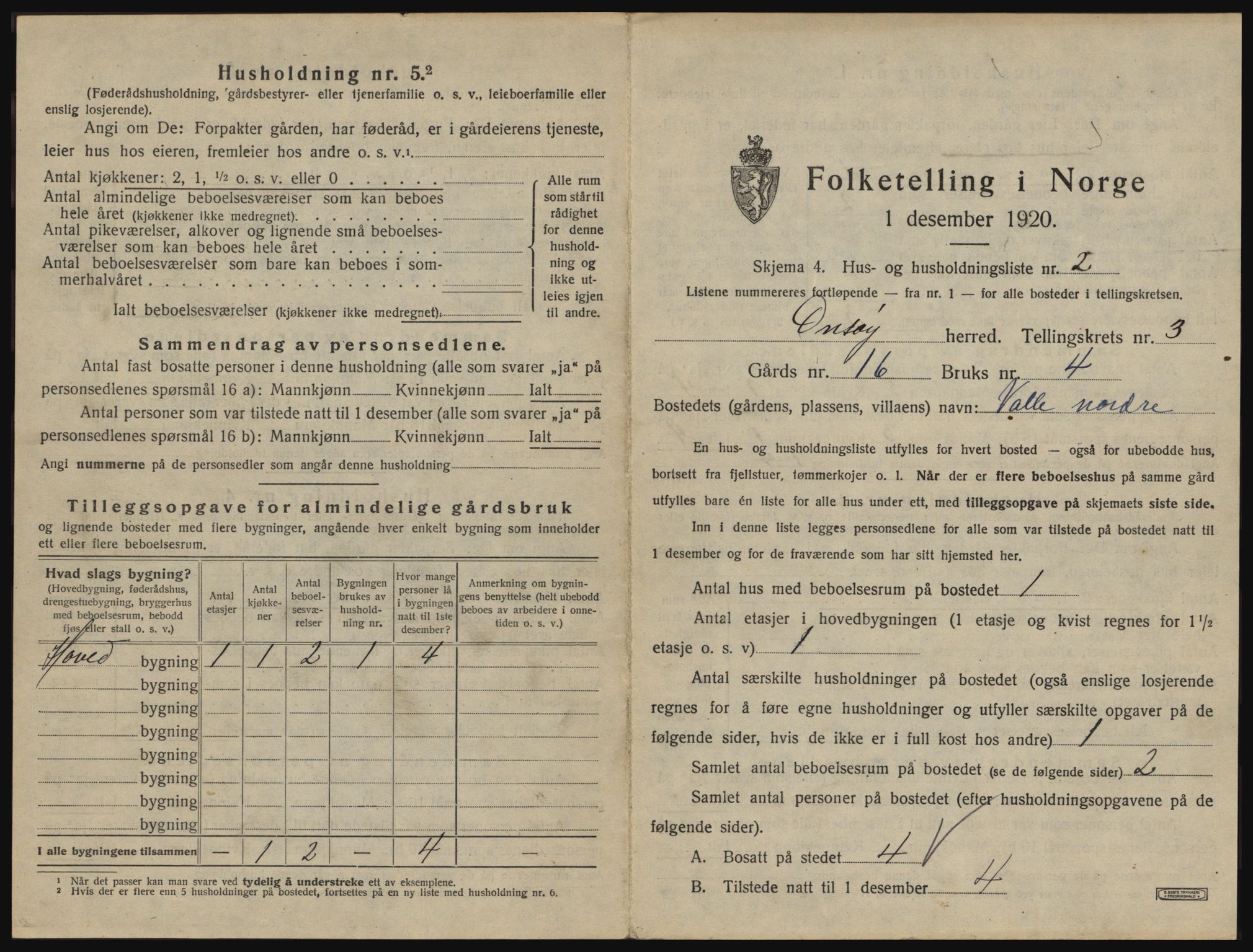 SAO, 1920 census for Onsøy, 1920, p. 292