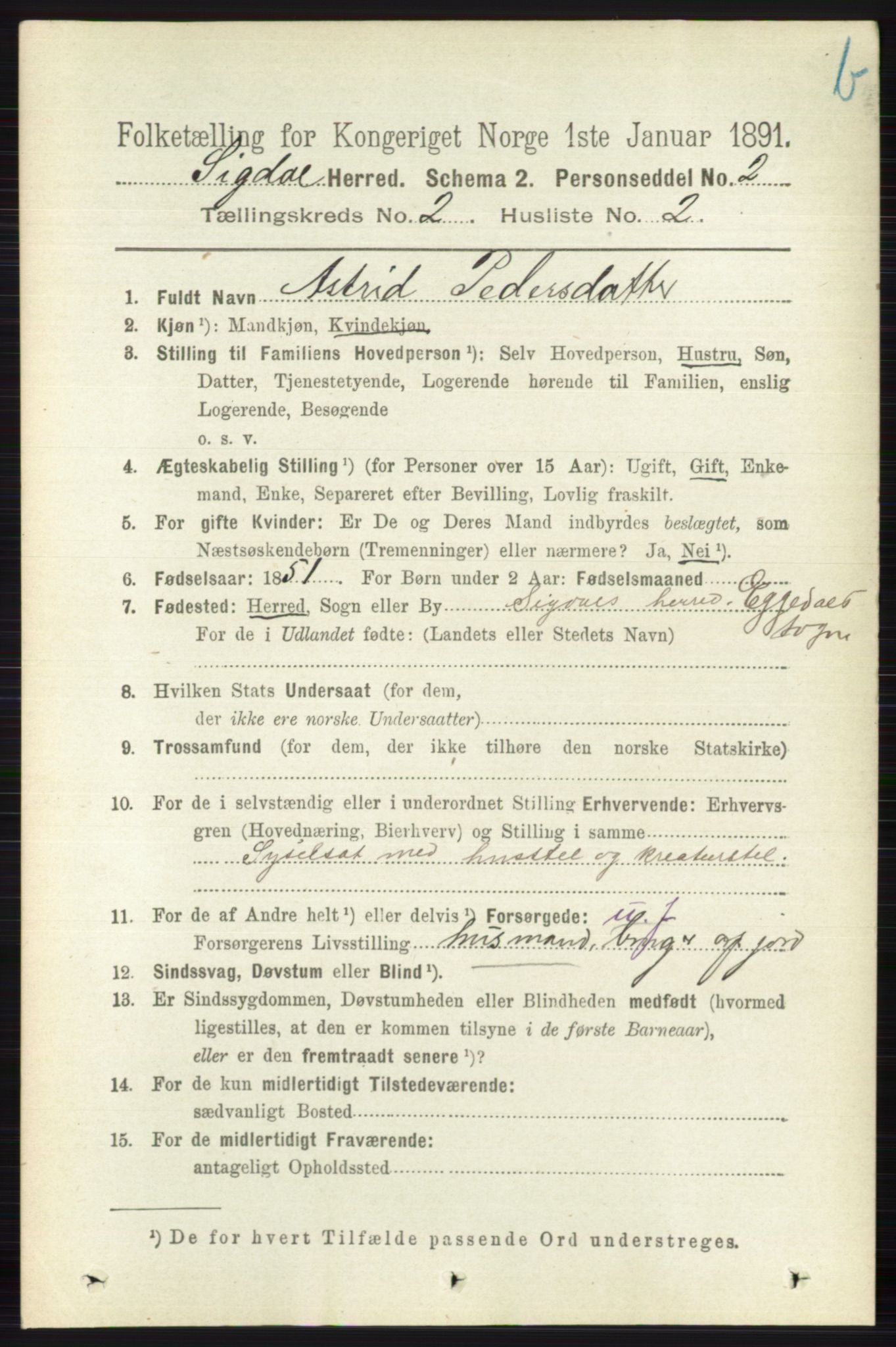 RA, 1891 census for 0621 Sigdal, 1891, p. 3928