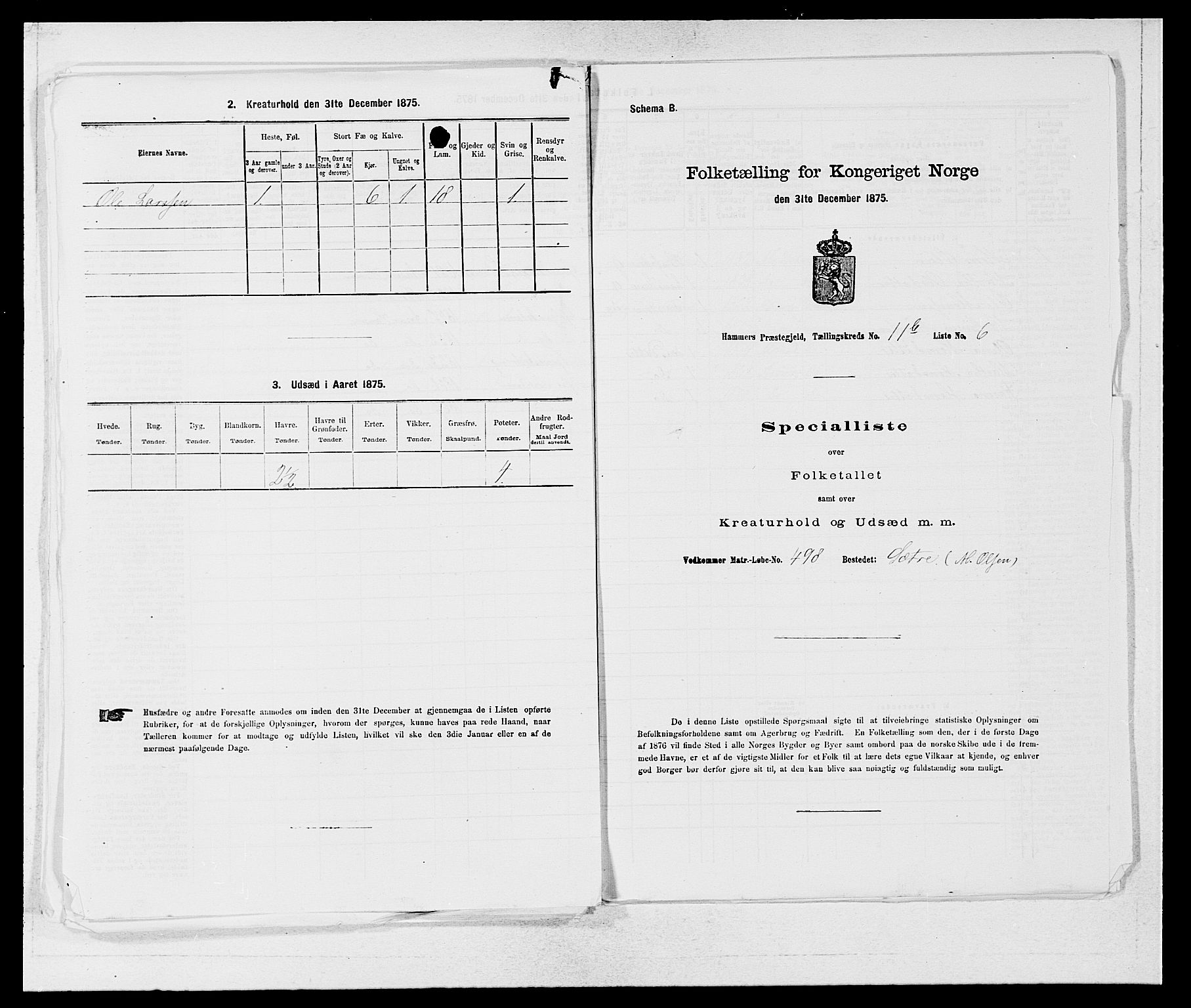 SAB, 1875 census for 1254P Hamre, 1875, p. 1572