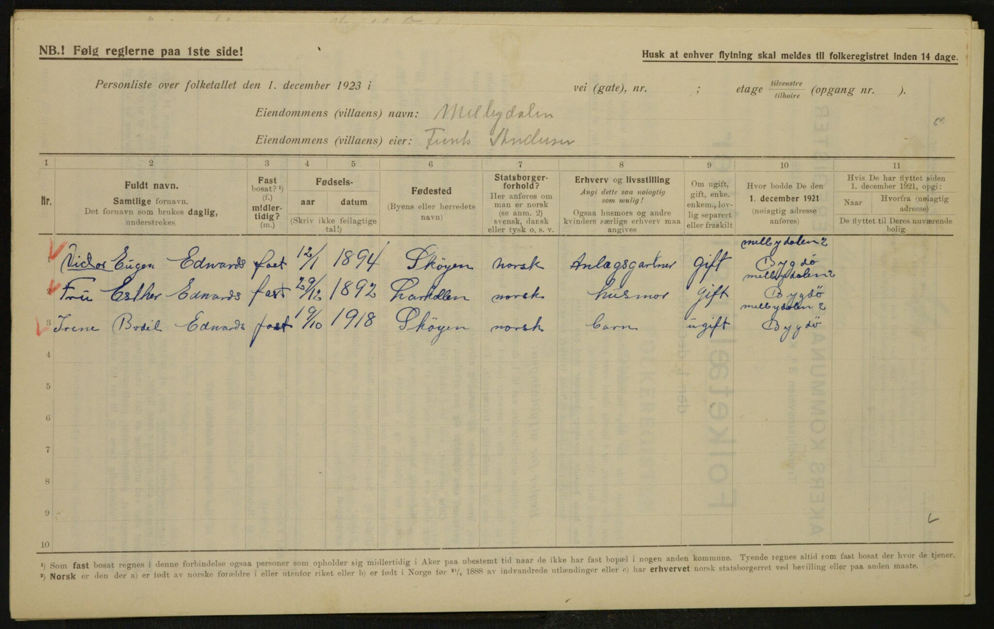 , Municipal Census 1923 for Aker, 1923, p. 4746