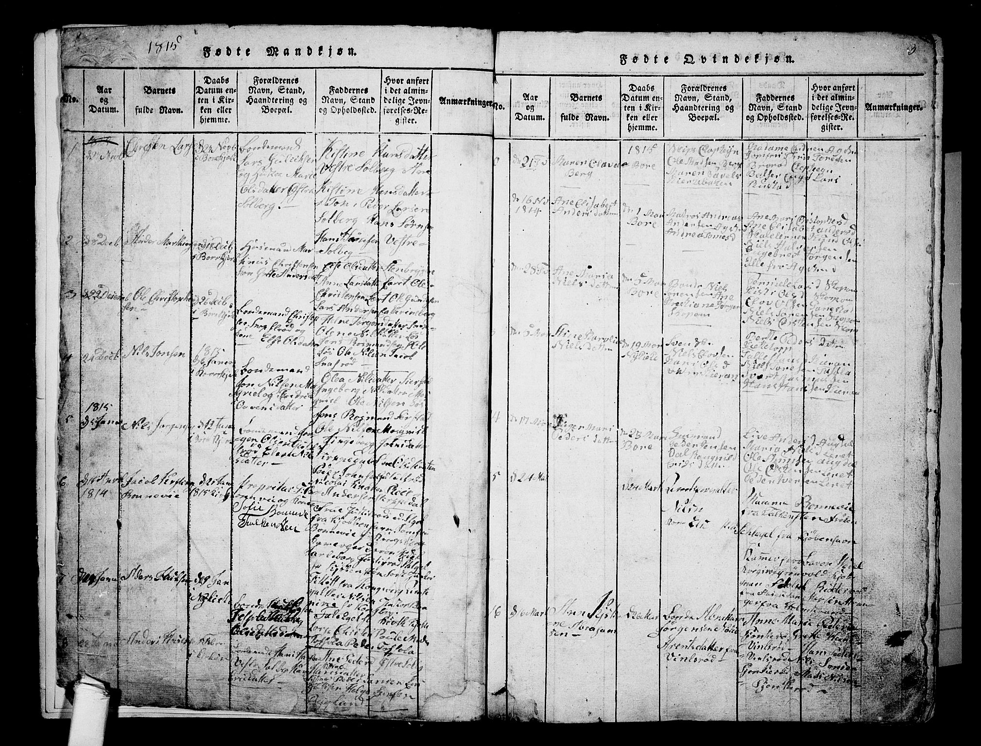 Borre kirkebøker, SAKO/A-338/G/Ga/L0001: Parish register (copy) no. I 1, 1815-1851, p. 2-3
