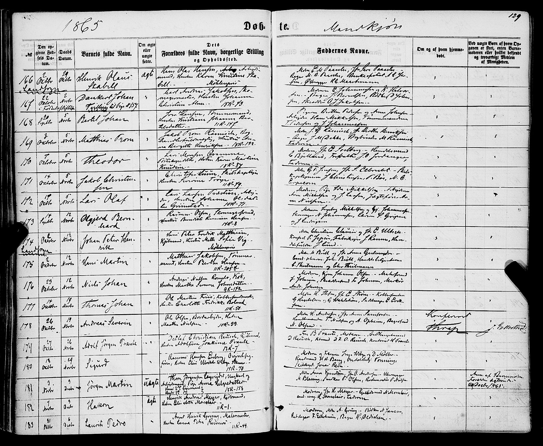Domkirken sokneprestembete, SAB/A-74801/H/Haa/L0021: Parish register (official) no. B 4, 1859-1871, p. 129