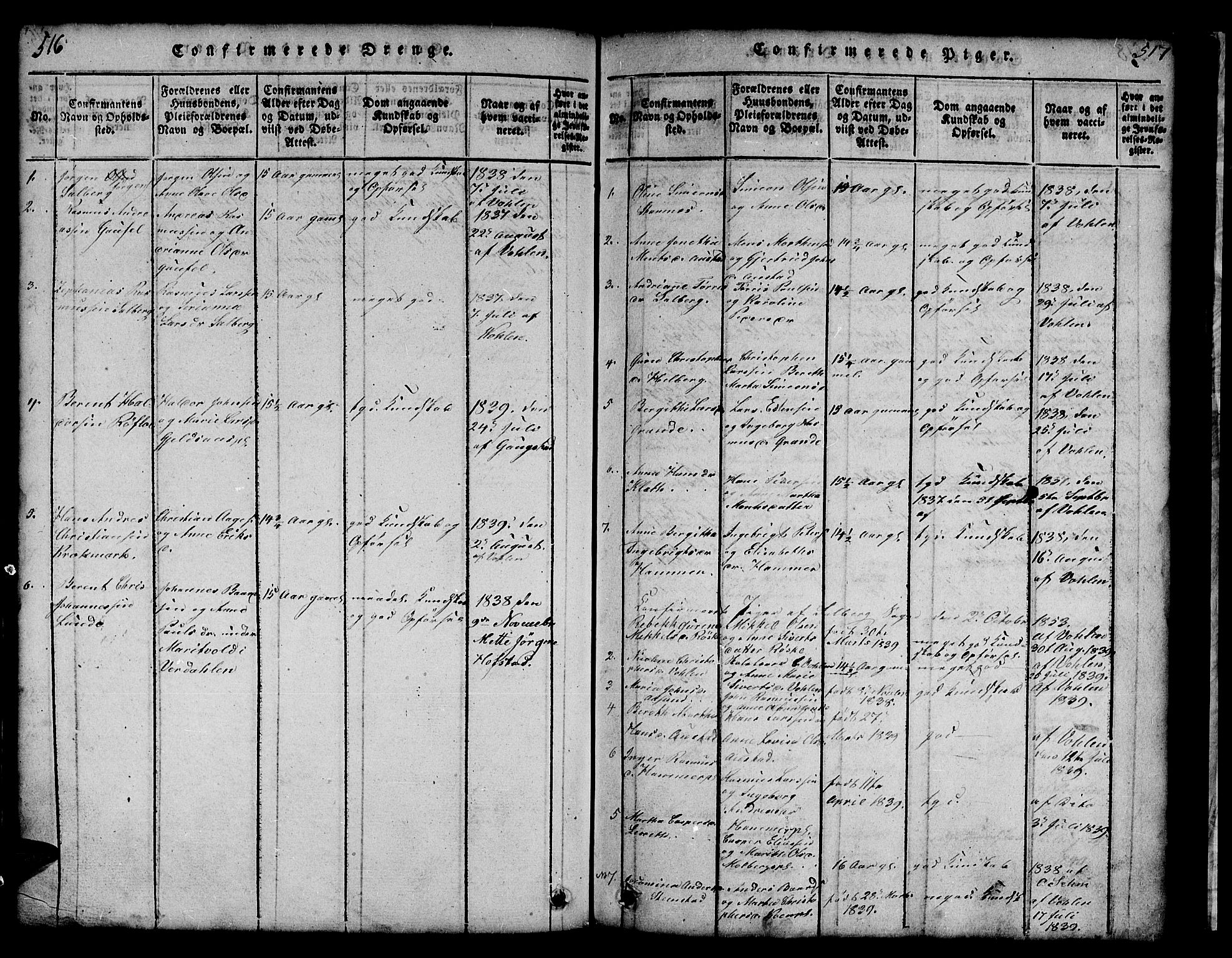 Ministerialprotokoller, klokkerbøker og fødselsregistre - Nord-Trøndelag, SAT/A-1458/731/L0310: Parish register (copy) no. 731C01, 1816-1874, p. 516-517