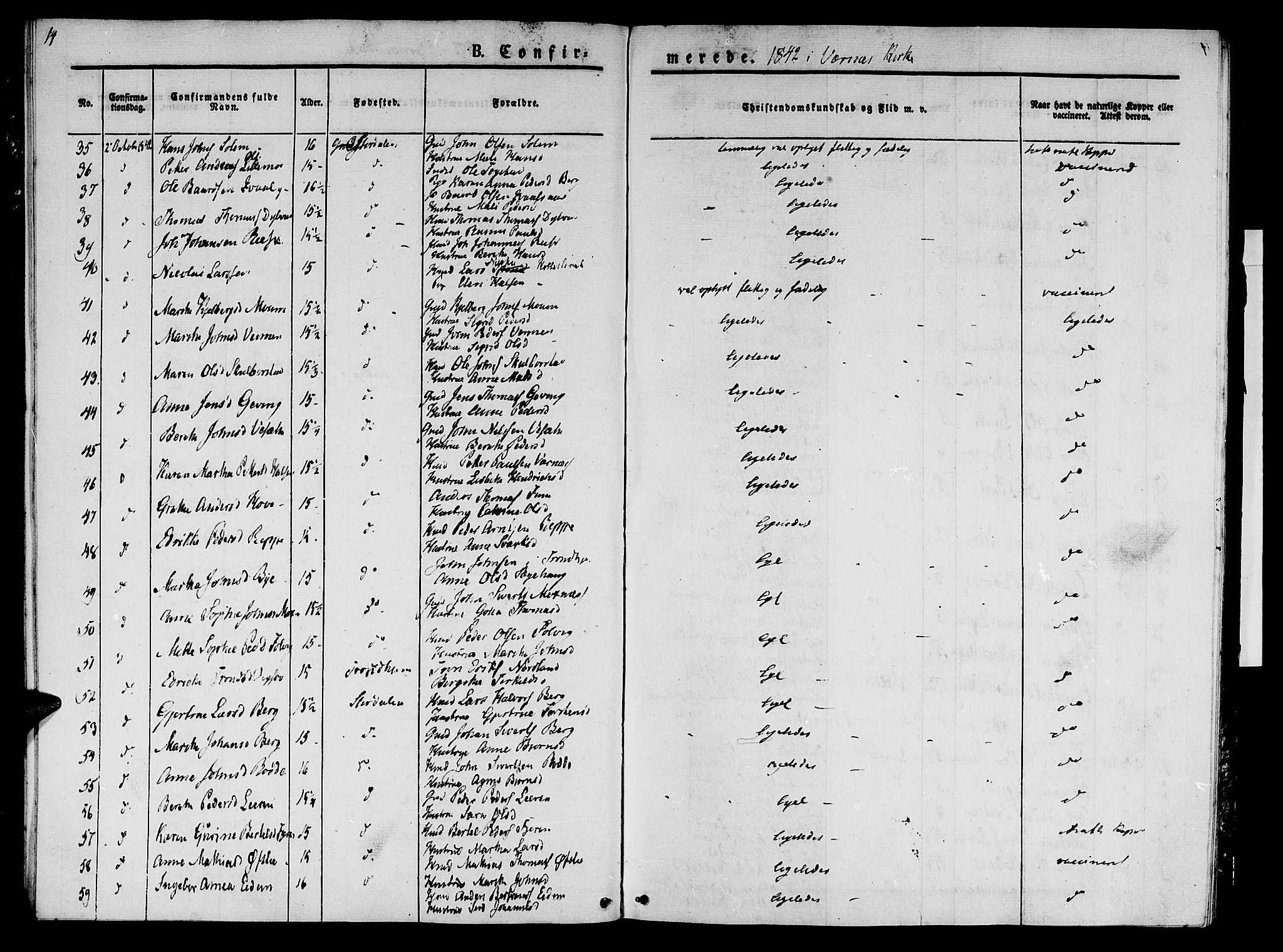 Ministerialprotokoller, klokkerbøker og fødselsregistre - Nord-Trøndelag, SAT/A-1458/709/L0073: Parish register (official) no. 709A13, 1841-1844, p. 14