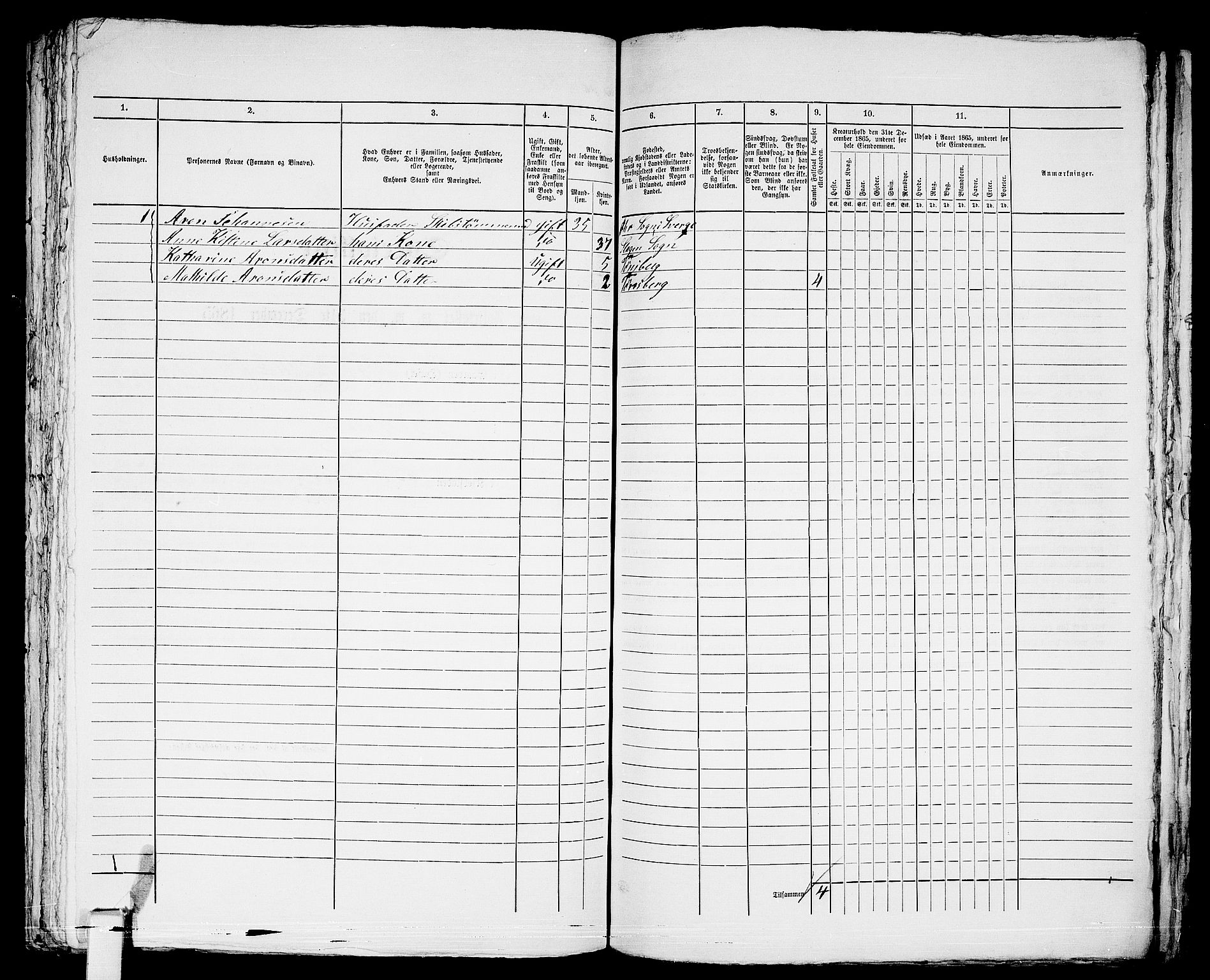 RA, 1865 census for Tønsberg, 1865, p. 607