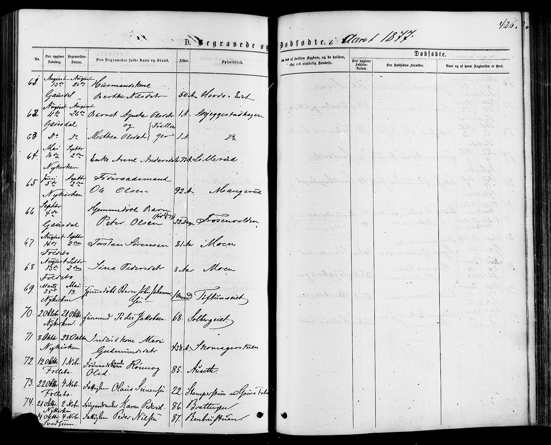 Østre Gausdal prestekontor, SAH/PREST-092/H/Ha/Haa/L0001: Parish register (official) no. 1, 1874-1886, p. 426